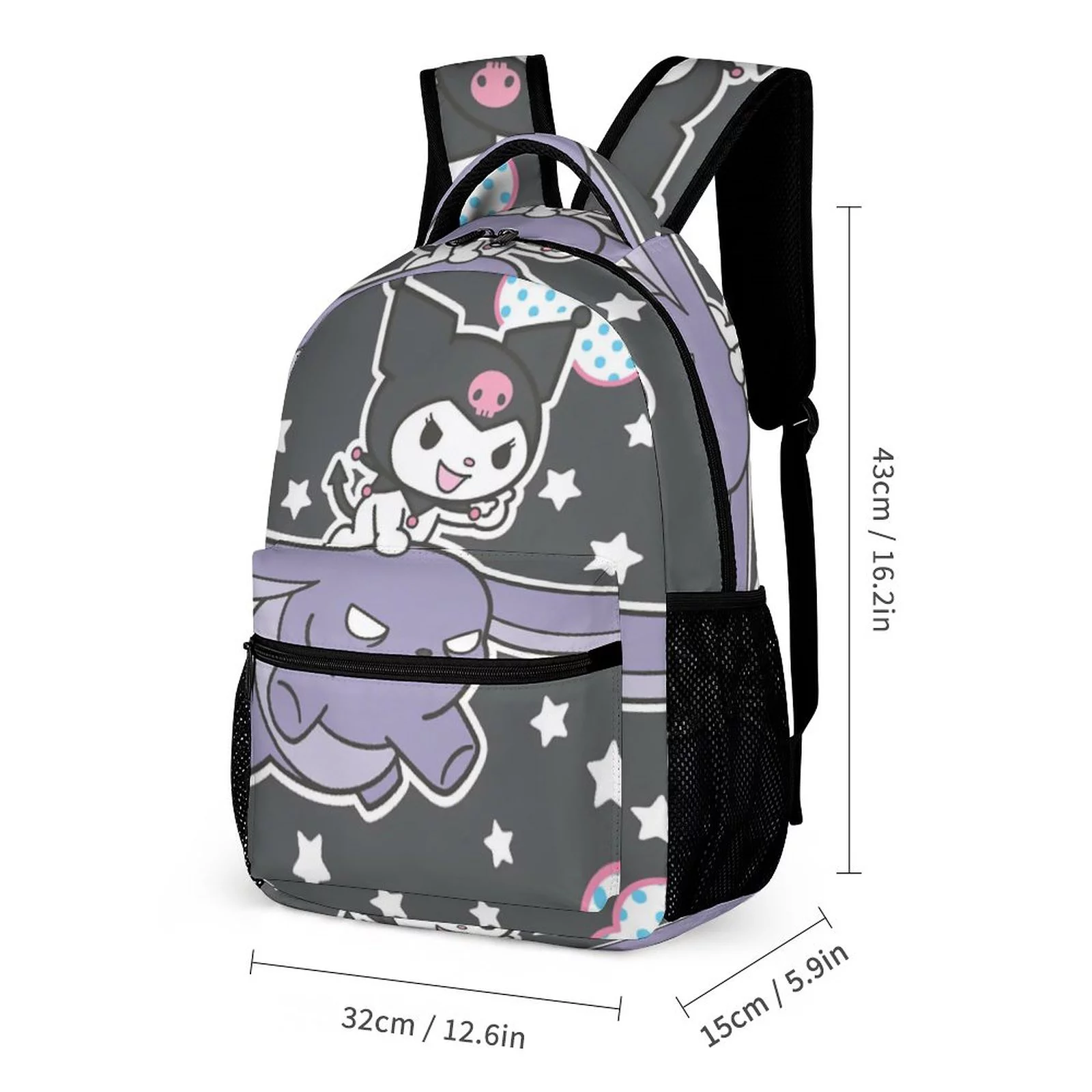 My Melody Kuromi Laptop Backpack School Student Book Bag Satchel Rucksack Adjustable Shoulders Daypack