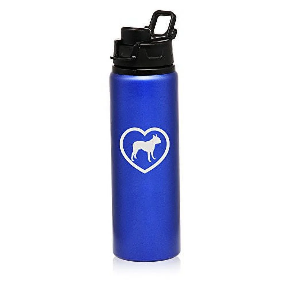 MIP Brand 25 oz Aluminum Sports Water Travel Bottle Boston Terrier Heart (Blue)