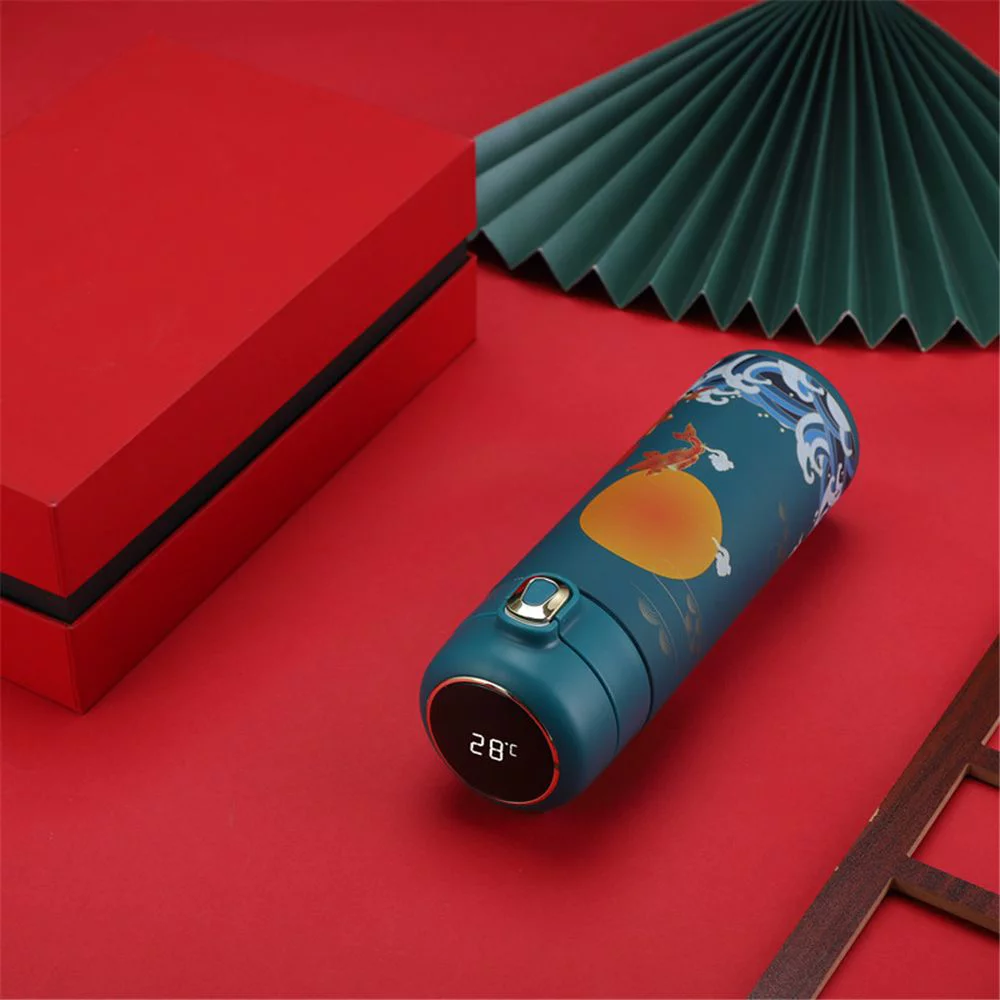 Drinkware LED Display Vacuum Flasks Miniature Water Bottle Chinese Style Thermos cup Premium Travel  Mug Intelligent Temperature Display GREEN