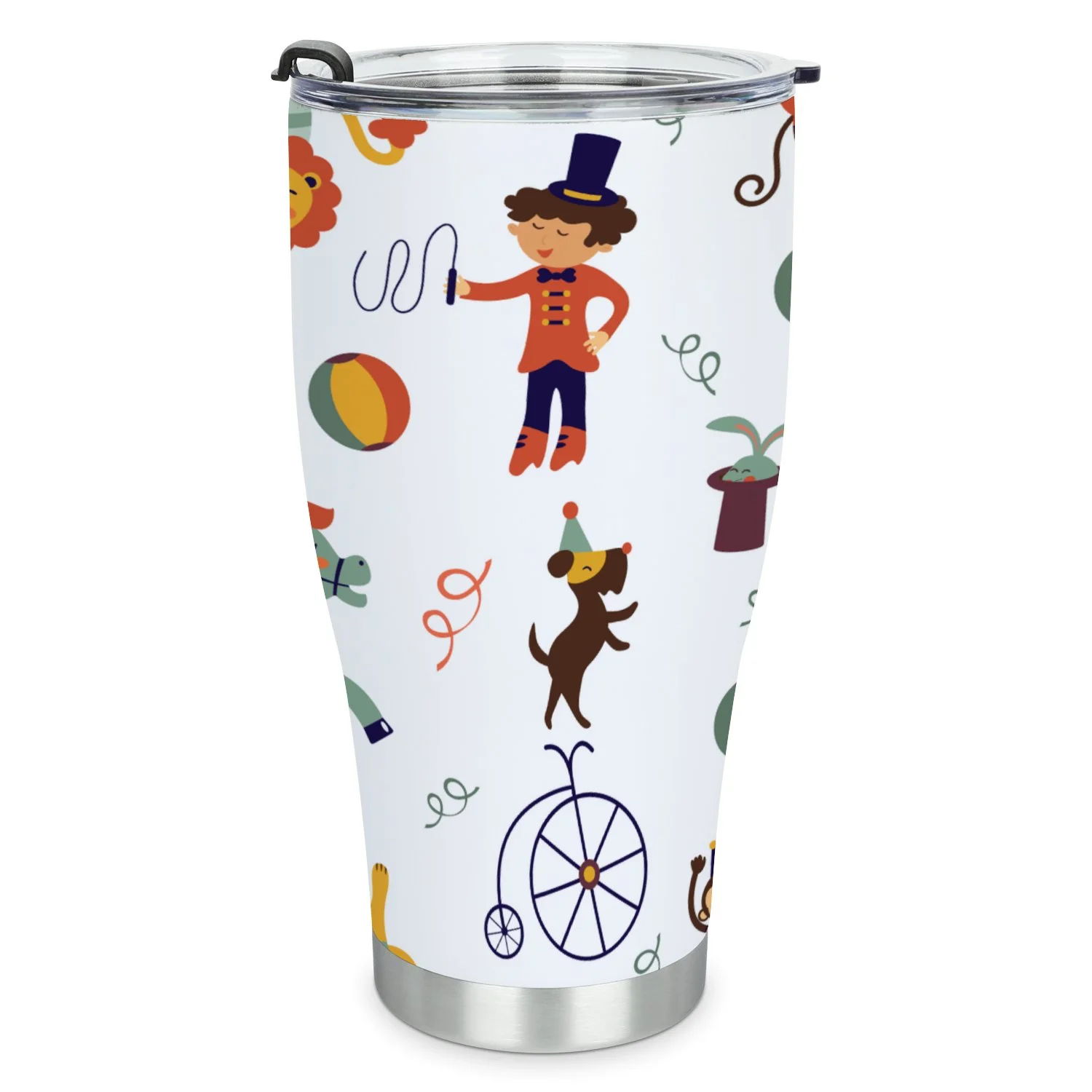 Hidove Stainless Steel Tumbler, Circus Seamless Pattern 30oz Leak Proof & Stainless Steel Bottle for Hot & Cold Drinks - Coffee Travel Mug, Water Metal Canteen, Thermal Cup