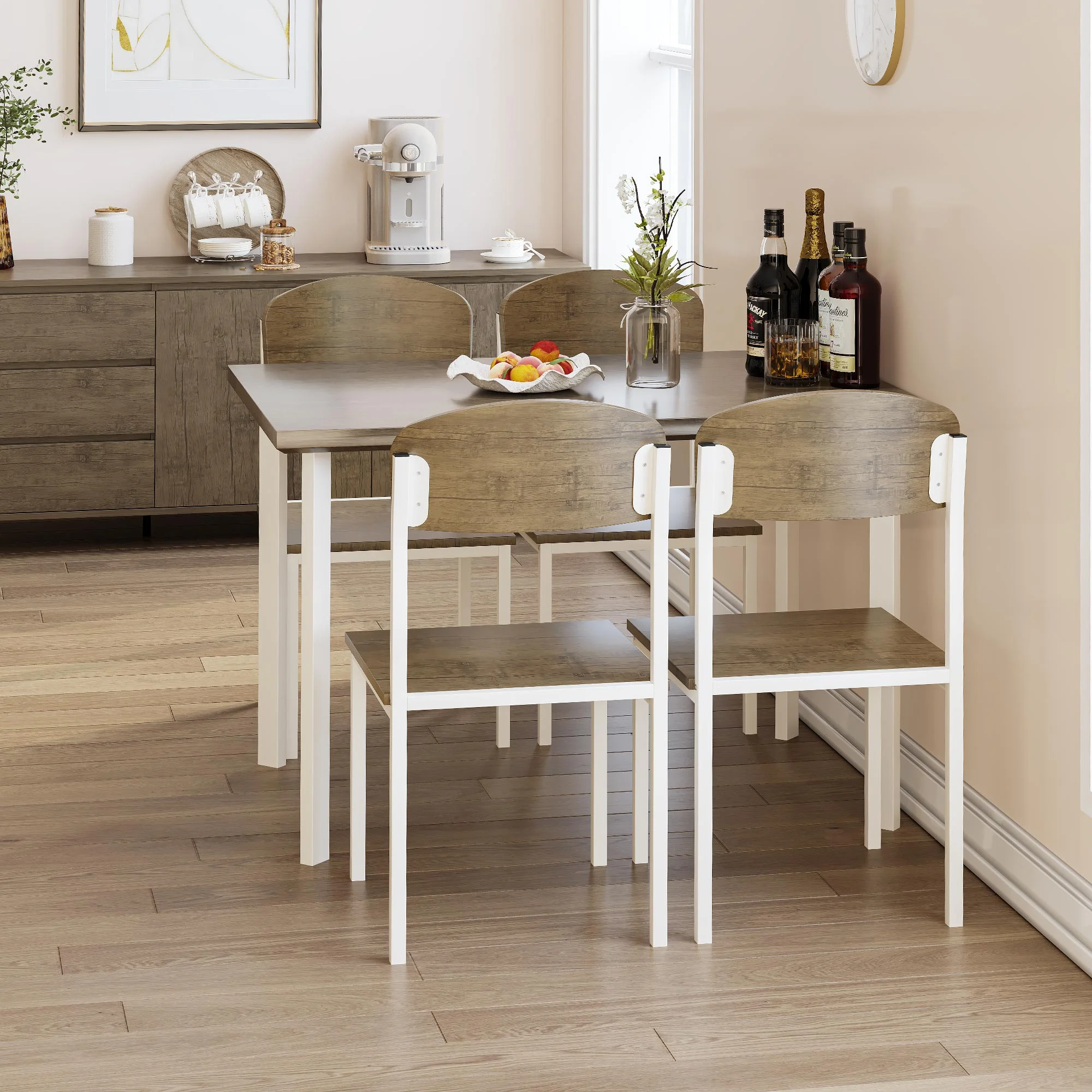 Dextrus 5 Piece Dining Set, Modern Wood Metal 42