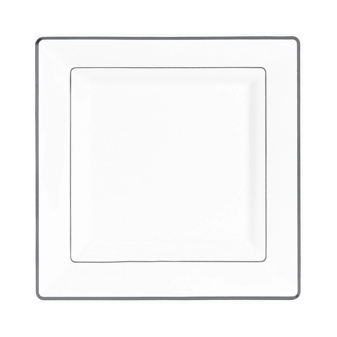 Smarty White w/ Silver Square Edge Plastic Wedding Value Set (120 Guests)