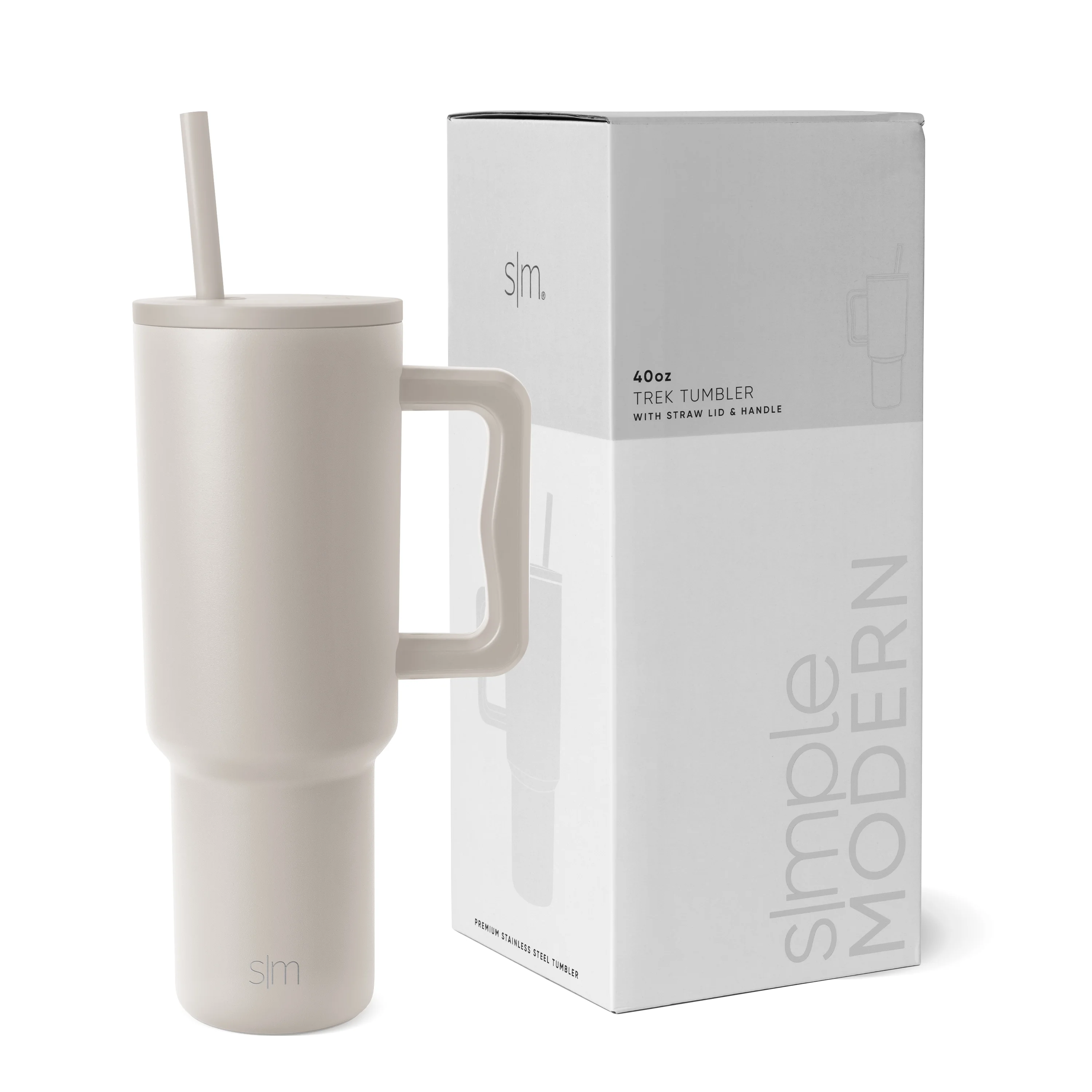 Simple Modern 40 fl oz Insulated Stainless Steel Trek Tumbler with Straw Lid | Almond Birch