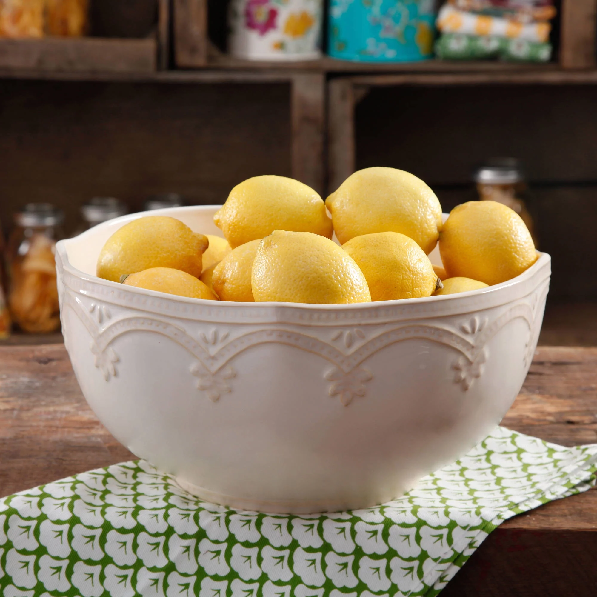 The Pioneer Woman Farmhouse Lace 10-Inch Serving Bowl, Linen
