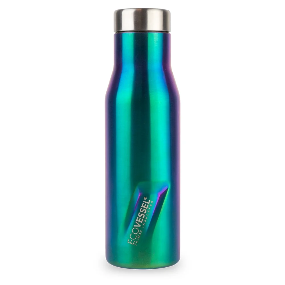 EcoVessel ASPEN Stainless Steel Insulated Water Bottle with Reflecta? Insulated Lid with Hidden Handle and Rubber Base - 25oz (Over The Rainbow)