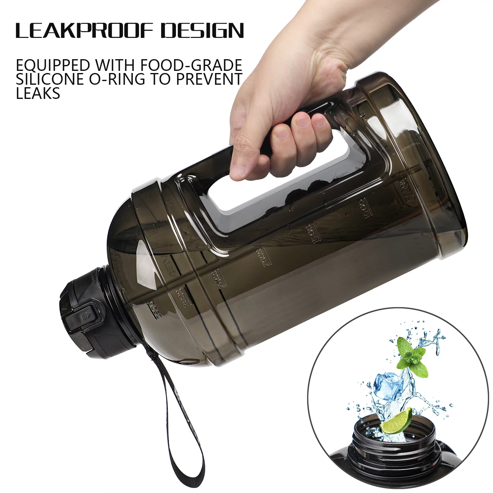 KEVENZ Water Bottle with Time Marker, 1 Gallon Water Bottle with Straw, Leakproof Water Jug, BPA Free, Black