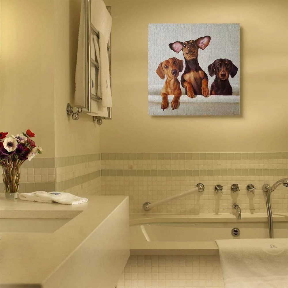 Stupell Industries Dachshunds in the Tub Pet Dog Bathroom Painting Canvas Wall Art Design by Lucia Heffernan, 36