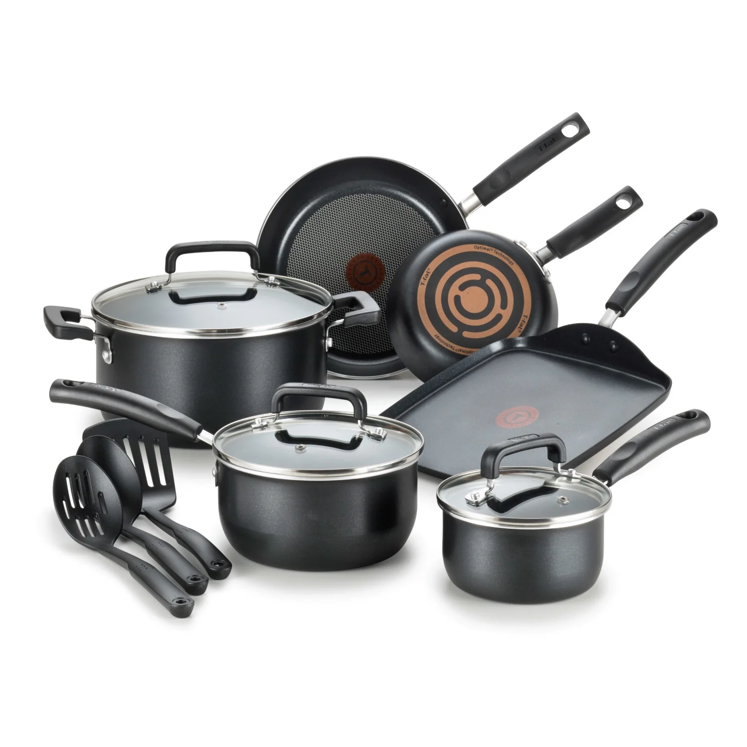 T-fal Signature, 12 Piece Non-Stick Cookware Set, Black