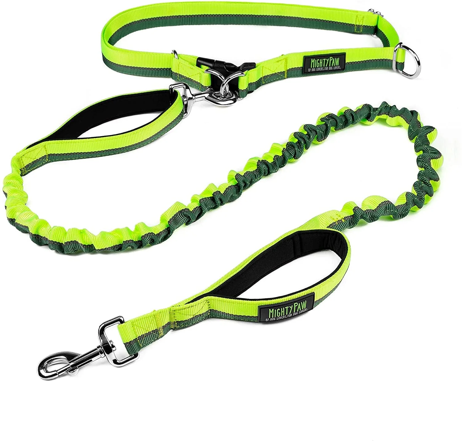 Mighty Paw Hands Free Bungee Leash 2.0 | 4’ Dog Lead W/ Dual Padded Traffic Handles For Running, Hiking & Jogging.