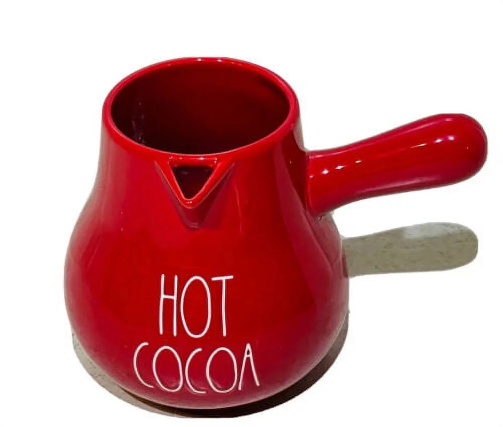 Rae Dunn HOT COCOA Pot Red Ceremic with White LL Letter Kitchen