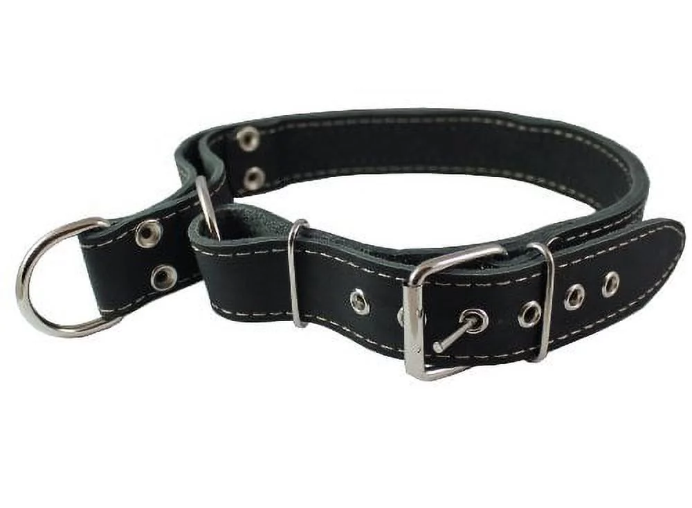 Martingale Genuine Black Double Ply Leather Dog Collar Choker Large Fits 19'-22.5' Neck.