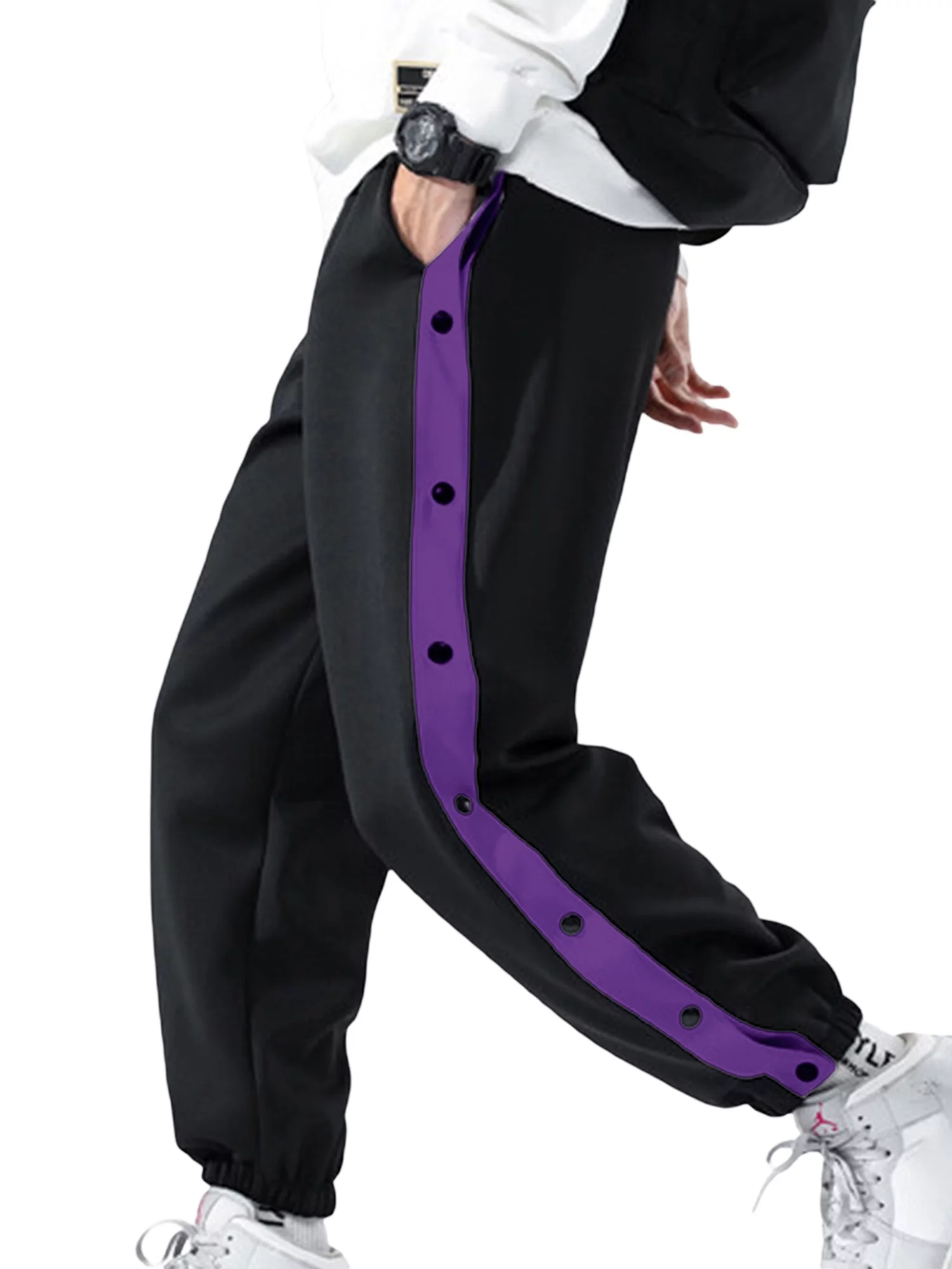 Men's Tear Away Pants, Basketball Pants Split Snap Button Sweatpants