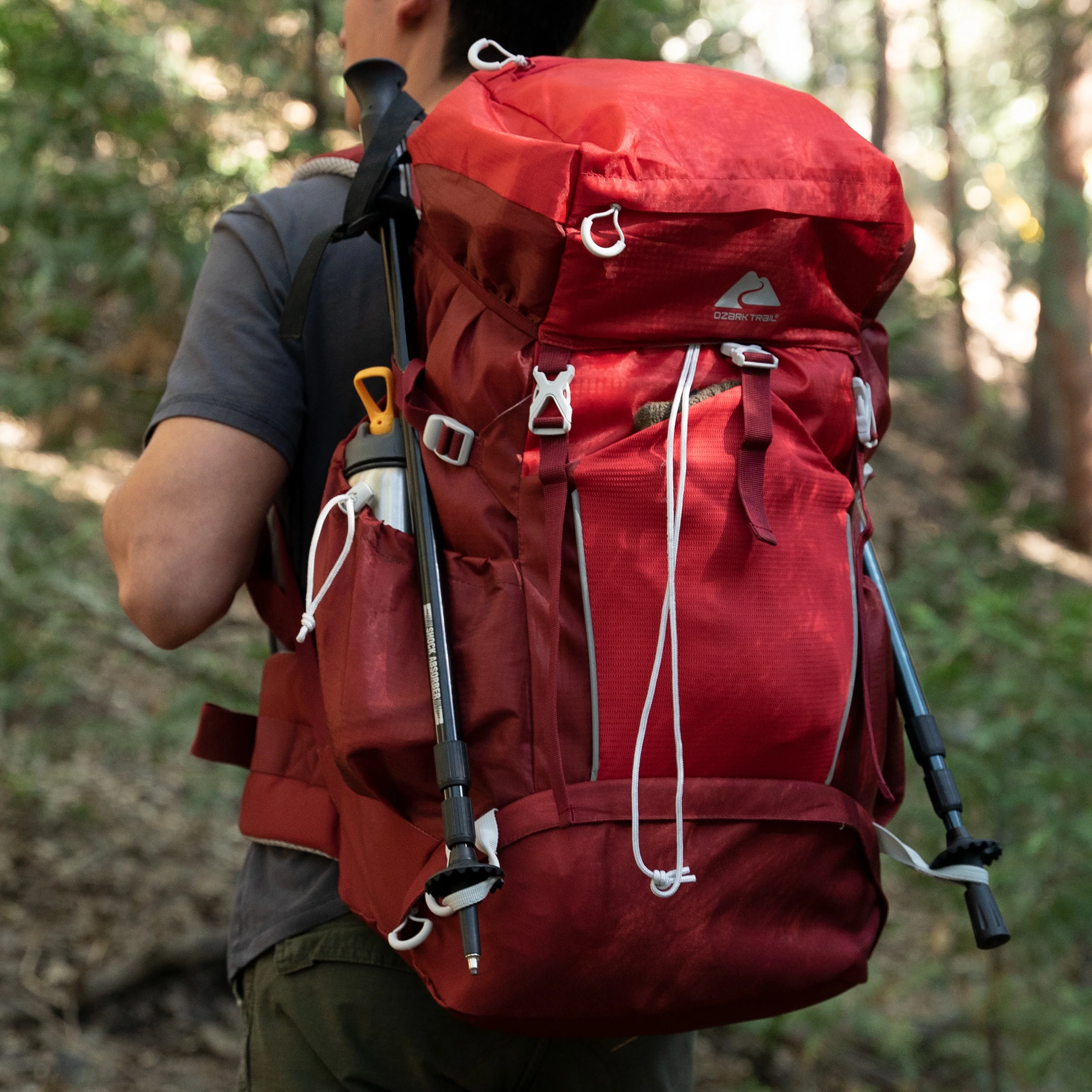 Ozark Trail 47 L Hydration Compatible, Hiking, Camping, Travel Backpack, Red, Unisex
