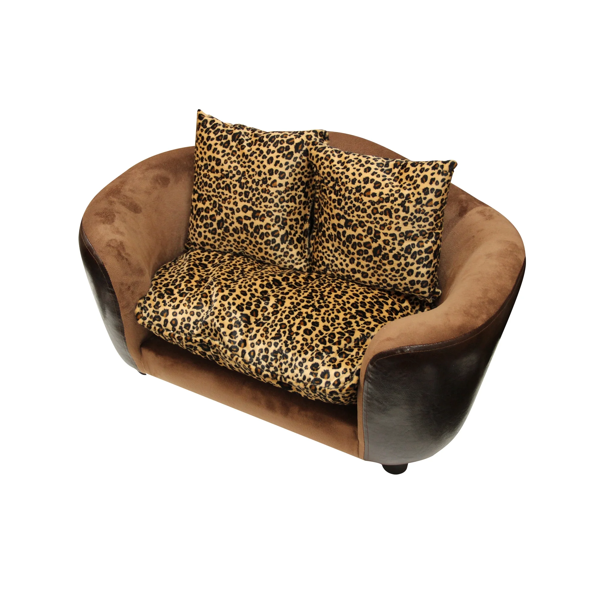 DAWNYIELD Fluffly Deluxe Pet Bed Sofa Chocolate Leopard grain, Small