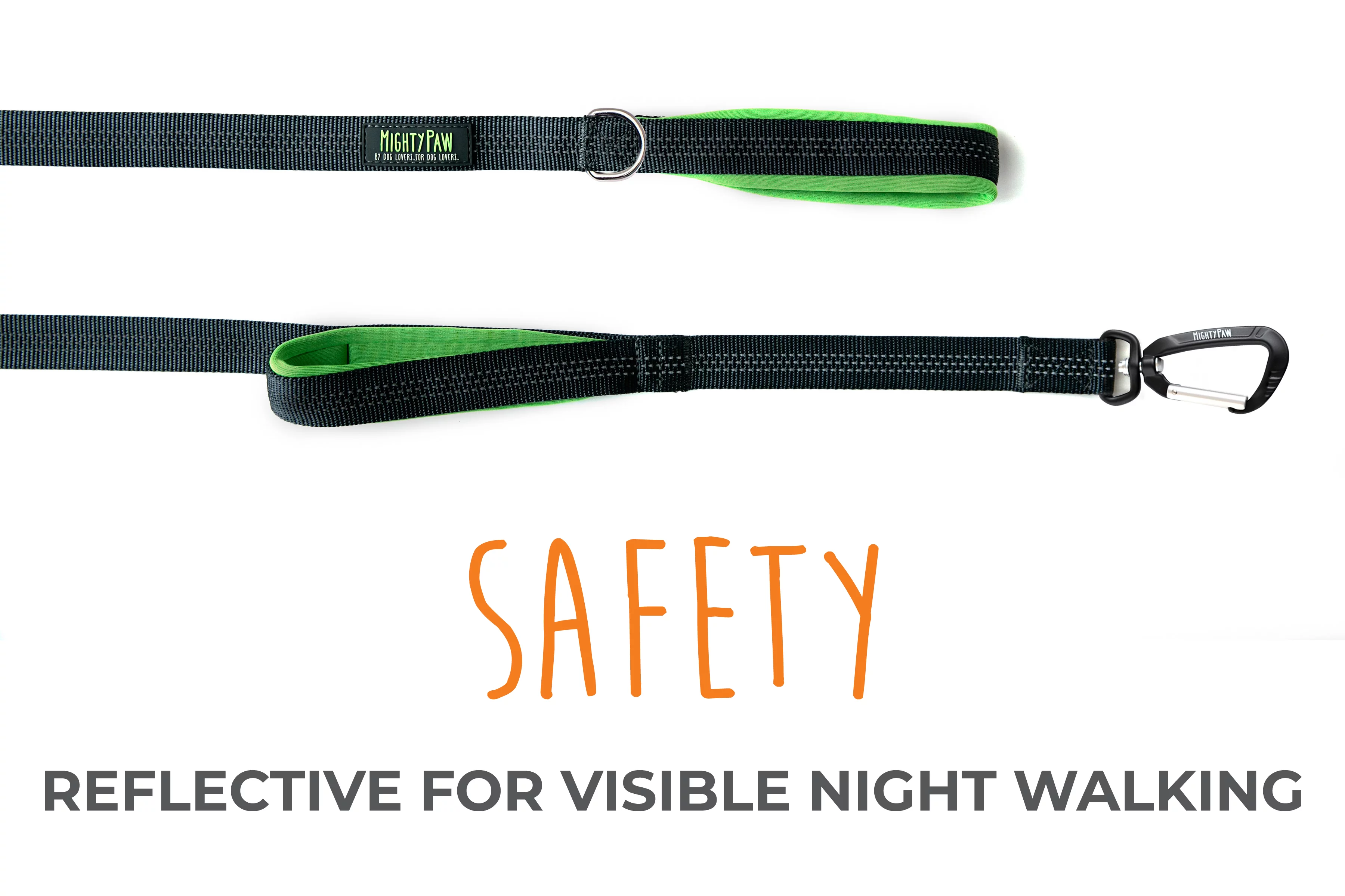 Mighty Paw Dual Handle Dog Leash, 6 foot Dog Lead with Soft Neoprene Handles to Protect Your Hands. Our Reflective Leash allows You to Easily Control Your Pet While Walking (6 Foot, Grey)