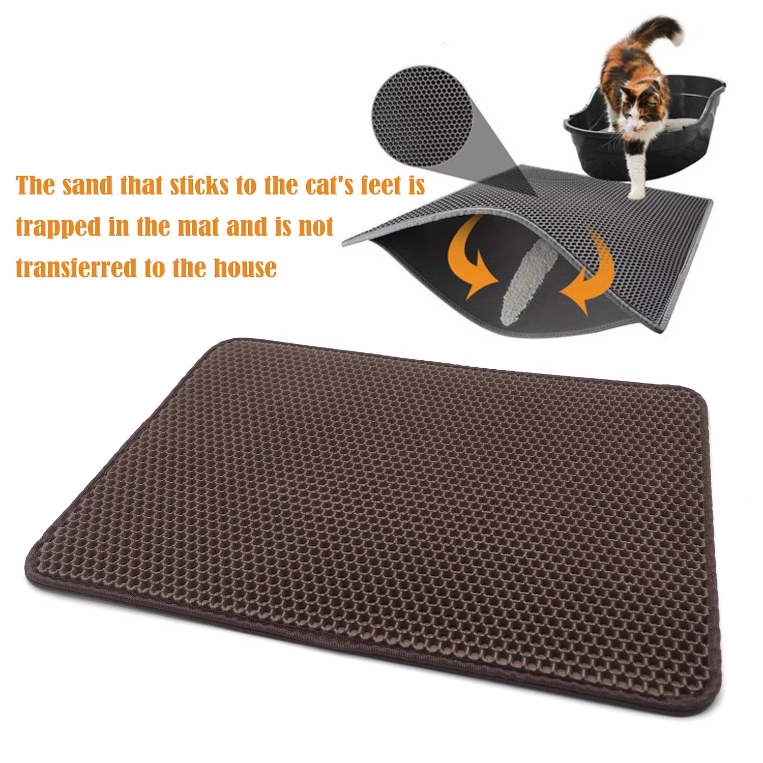 65X55 Brown Cat litter Mat Double Layer Pad Trapper Folding Pad EVA Foam Rubber