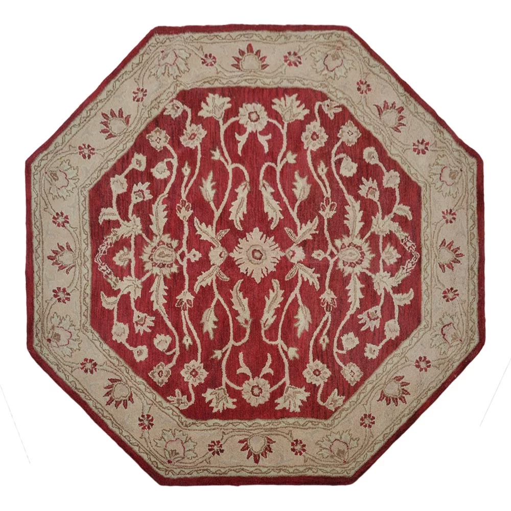 RUGSOTIC CARPETS HAND TUFTED WOOL ECO-FRIENDLY AREA RUGS - 10'x10', Octagon, Red Gold, Modern Contemporary Design, High Pile Thick Handmade Anti Skid Area Rugs for Living Room, Bed Room (K00512)