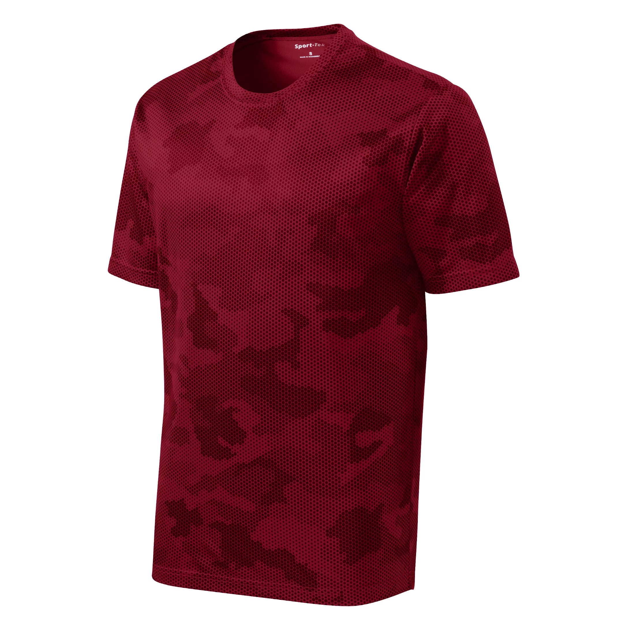 Mens Moisture Wicking CamoHex Polyester T-Shirt Deep Red XS