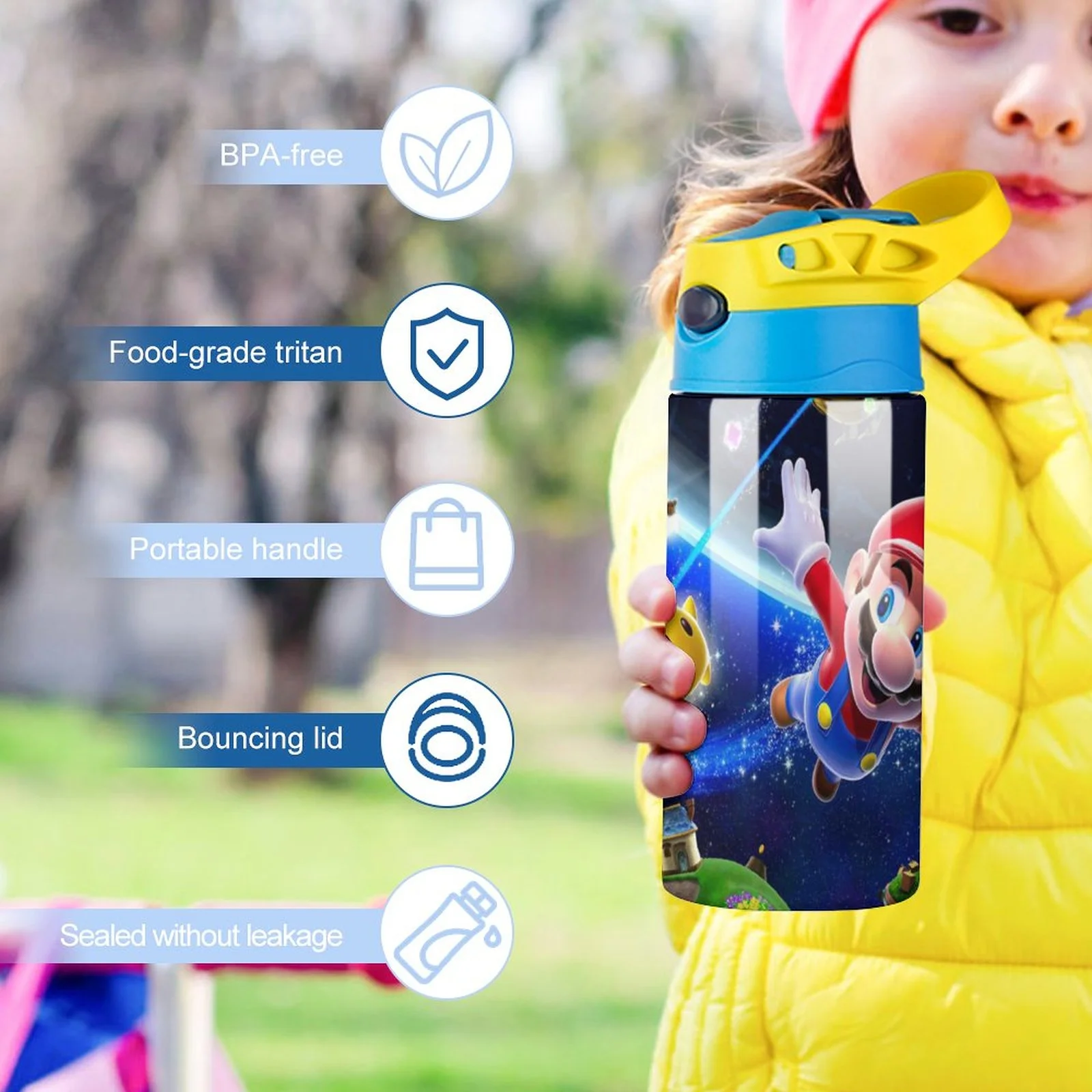 Fly Super Mario Kid's Insulated Water Bottle With Straw Vacuum Stainless Steel Cup Leak-Proof Children Toddler Thermoses