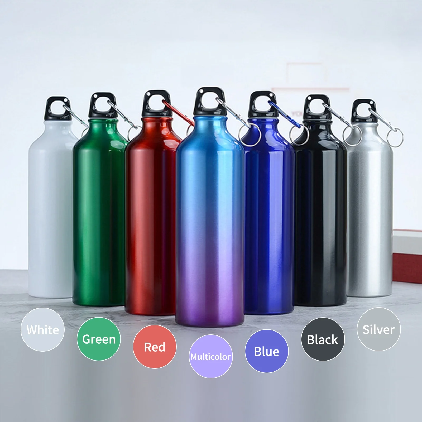 750Ml Water Bottles with Carabiner Portable Aluminum Water Bottle Reusable Leakproof Water Jug for Hiking Travel Outdoor Sports Gym Fitness