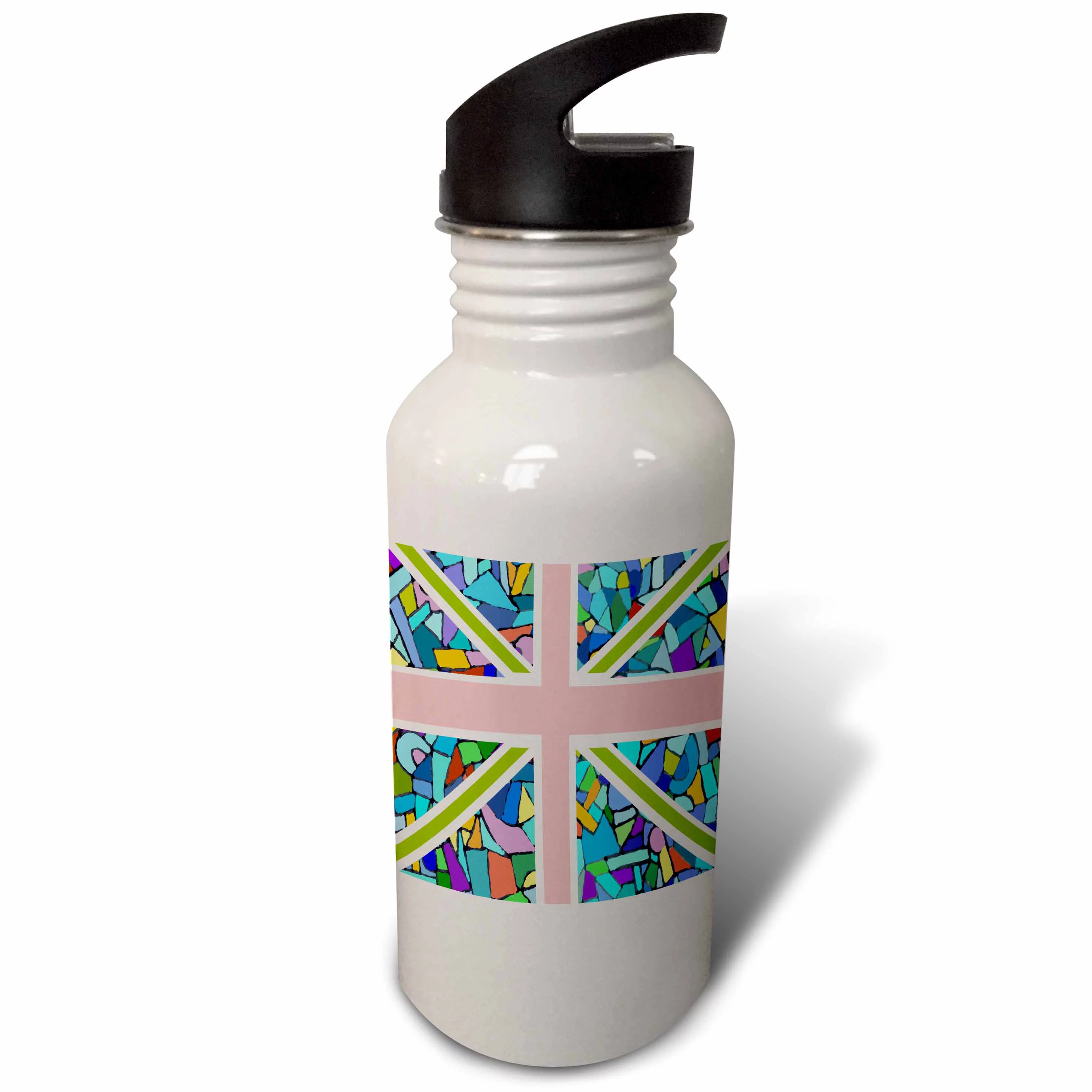 Blue Mosaic Union Jack English Flag - Great Britain United Kingdom England Patriotic Design 21 oz Sports Water Bottle wb-58320-1