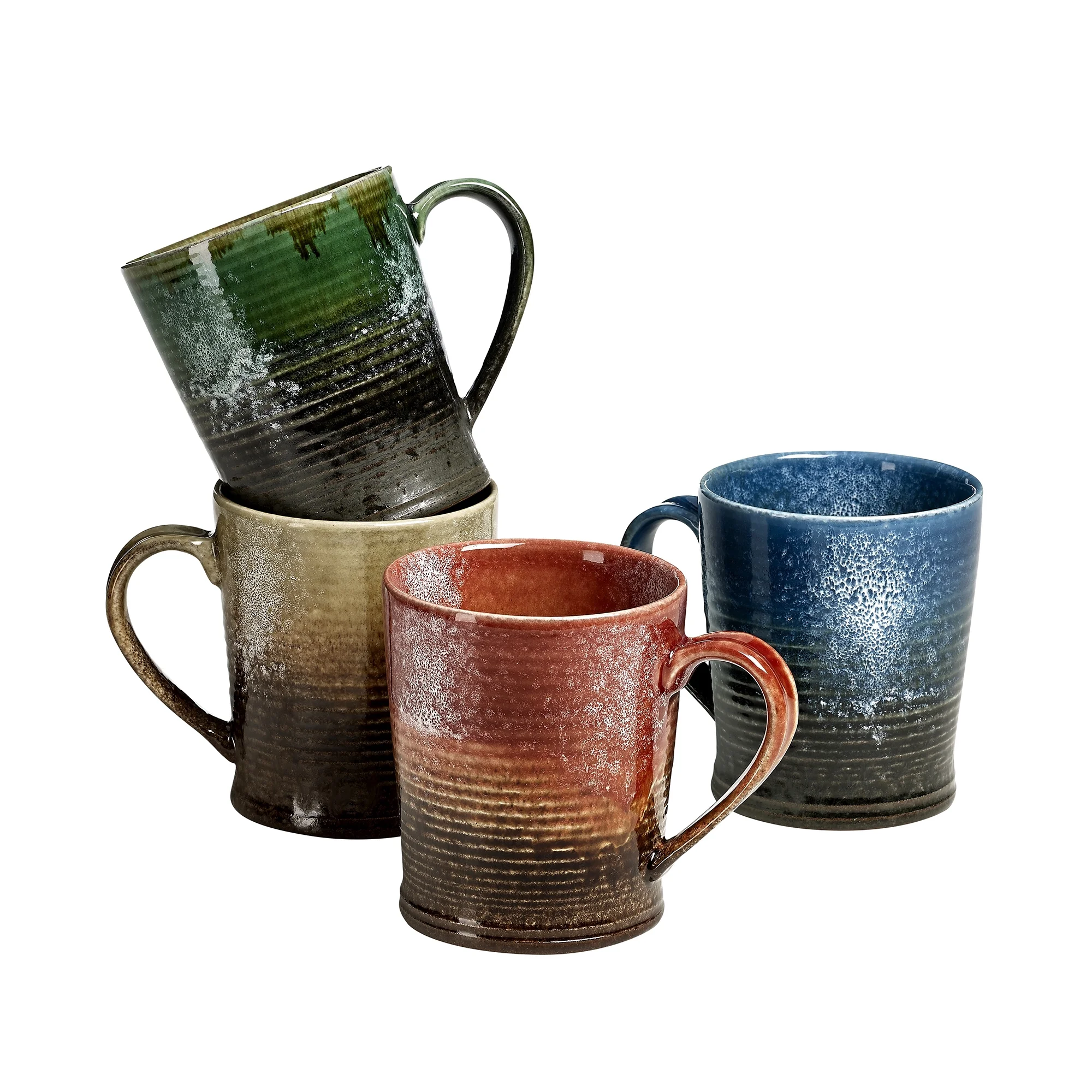 Over and Back Set of 4 Stoneware Assorted Rustic Mugs for Coffee or Hot Cocoa - 16 fl oz