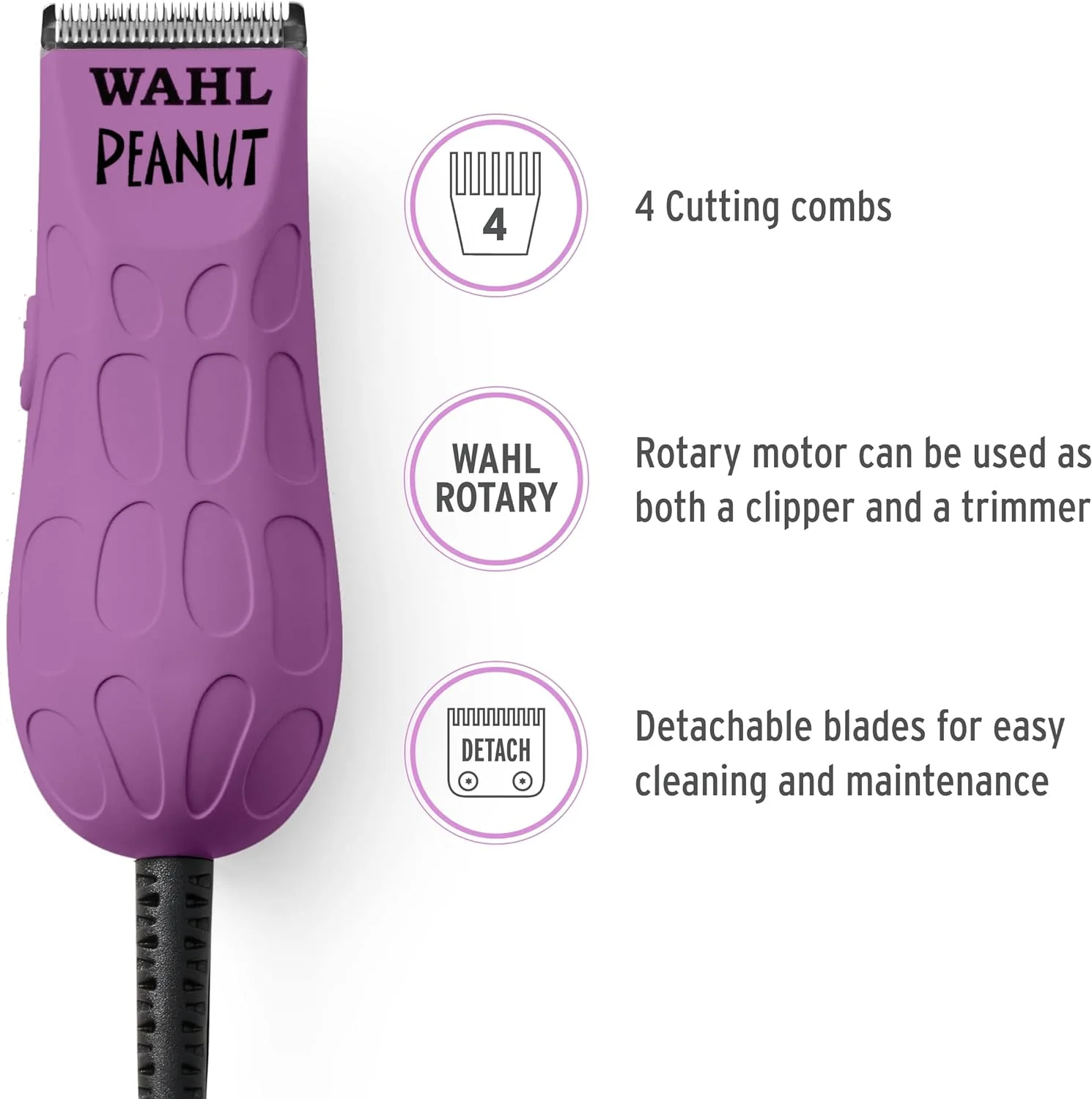 Wahl Professional - Peanut - Professional Beard Trimmer and Hair Clipper Kit - Adjustable Hair Cutting Tool with 4 Guide Combs, Orchid/Black (Limited Edition)