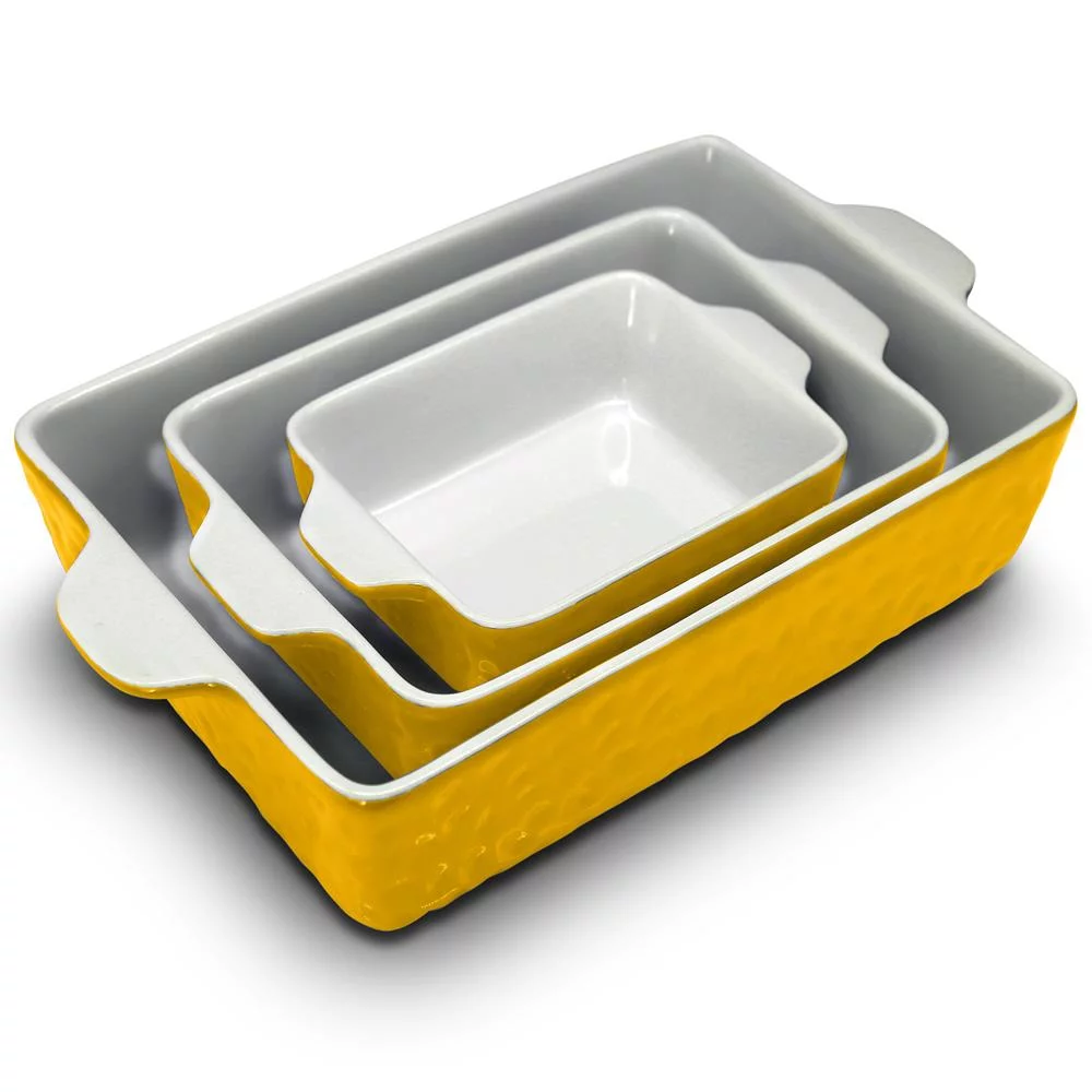 NutriChef 3 Piece Nonstick Ceramic Bakeware Set - PFOA PFOS PTFE Free Baking Tray Set w/ Odor-Free Ceramic Pans, Yellow