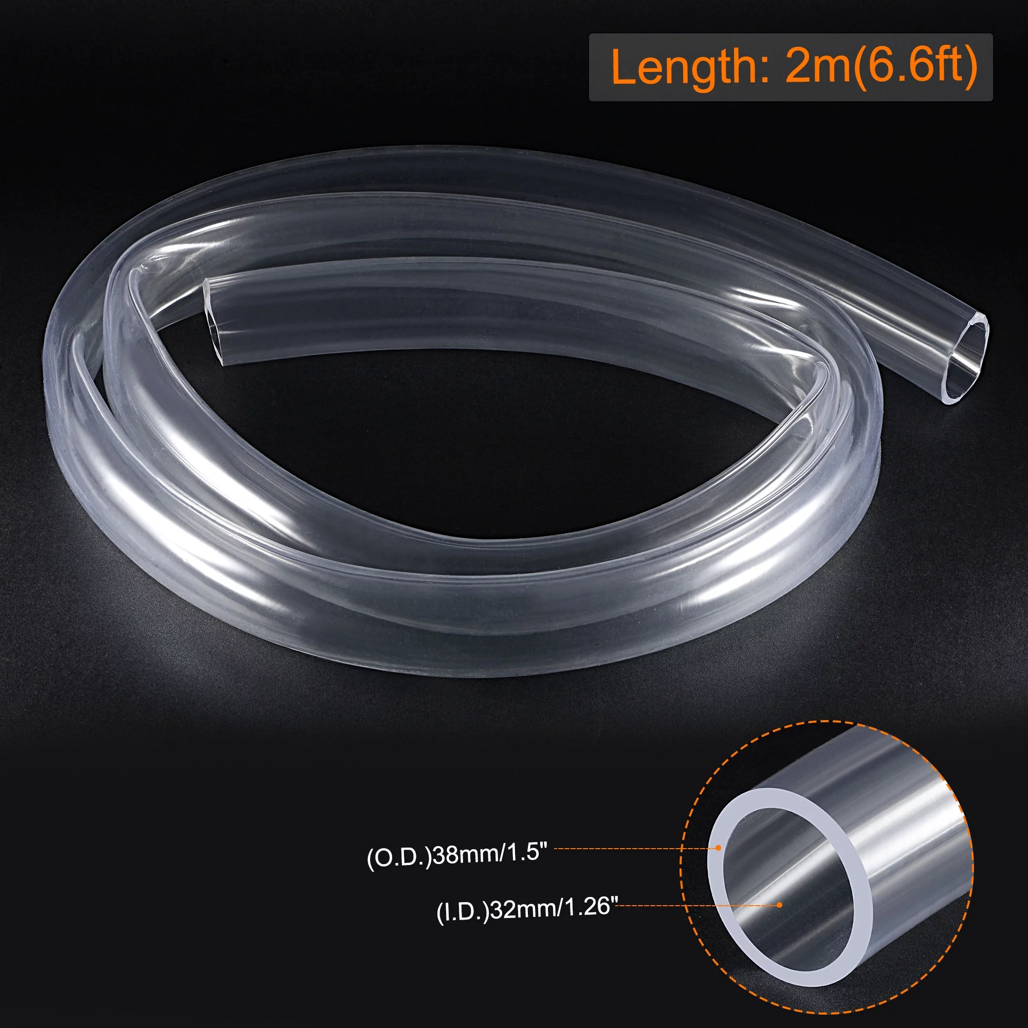 Uxcell 32mm ID 38mm OD 2m Clear Vinyl Tubing Flexible PVC Hose Plastic Tube