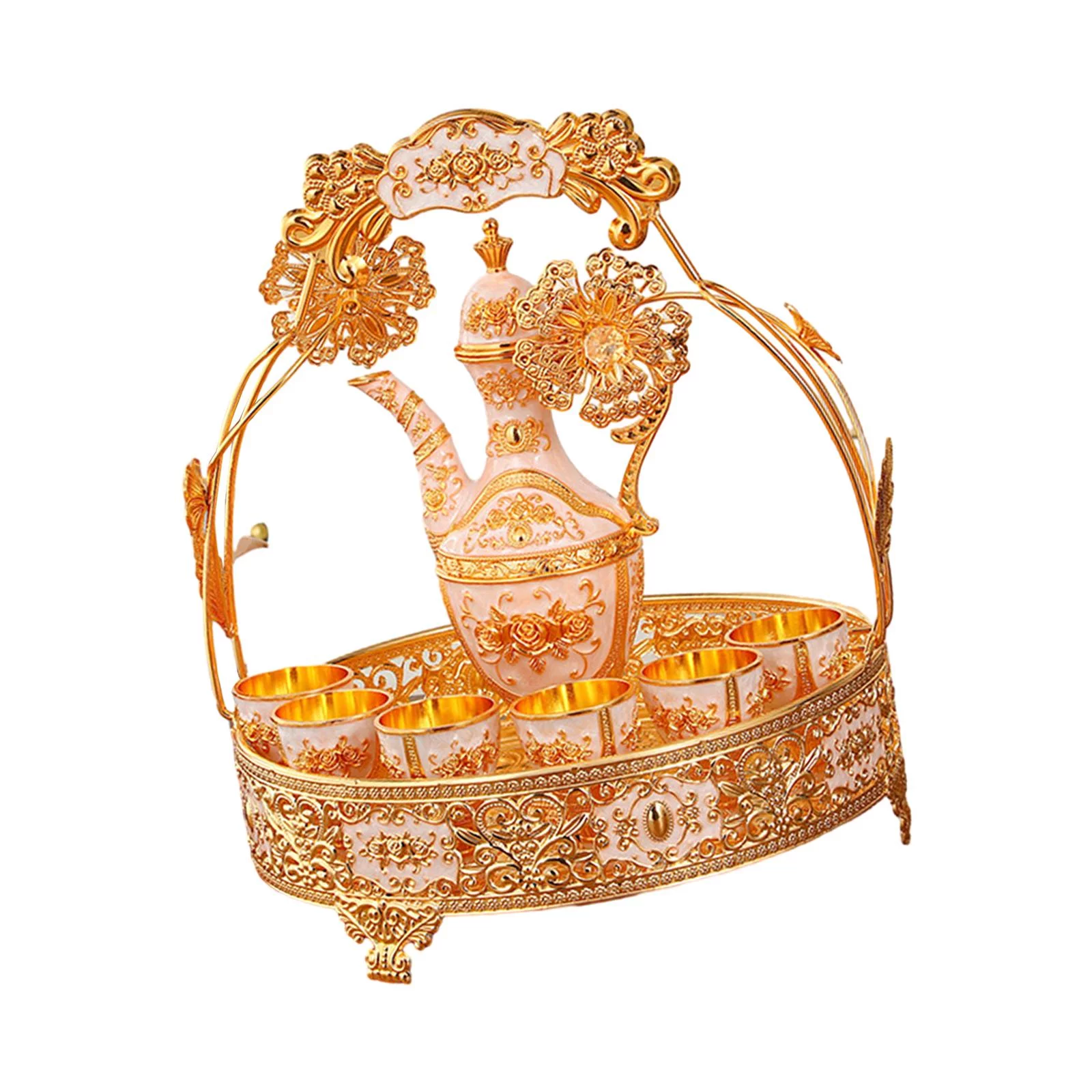 Vintage Style Turkish Coffee Pot Set Art Crafts for Home Holiday Dining Room Pink