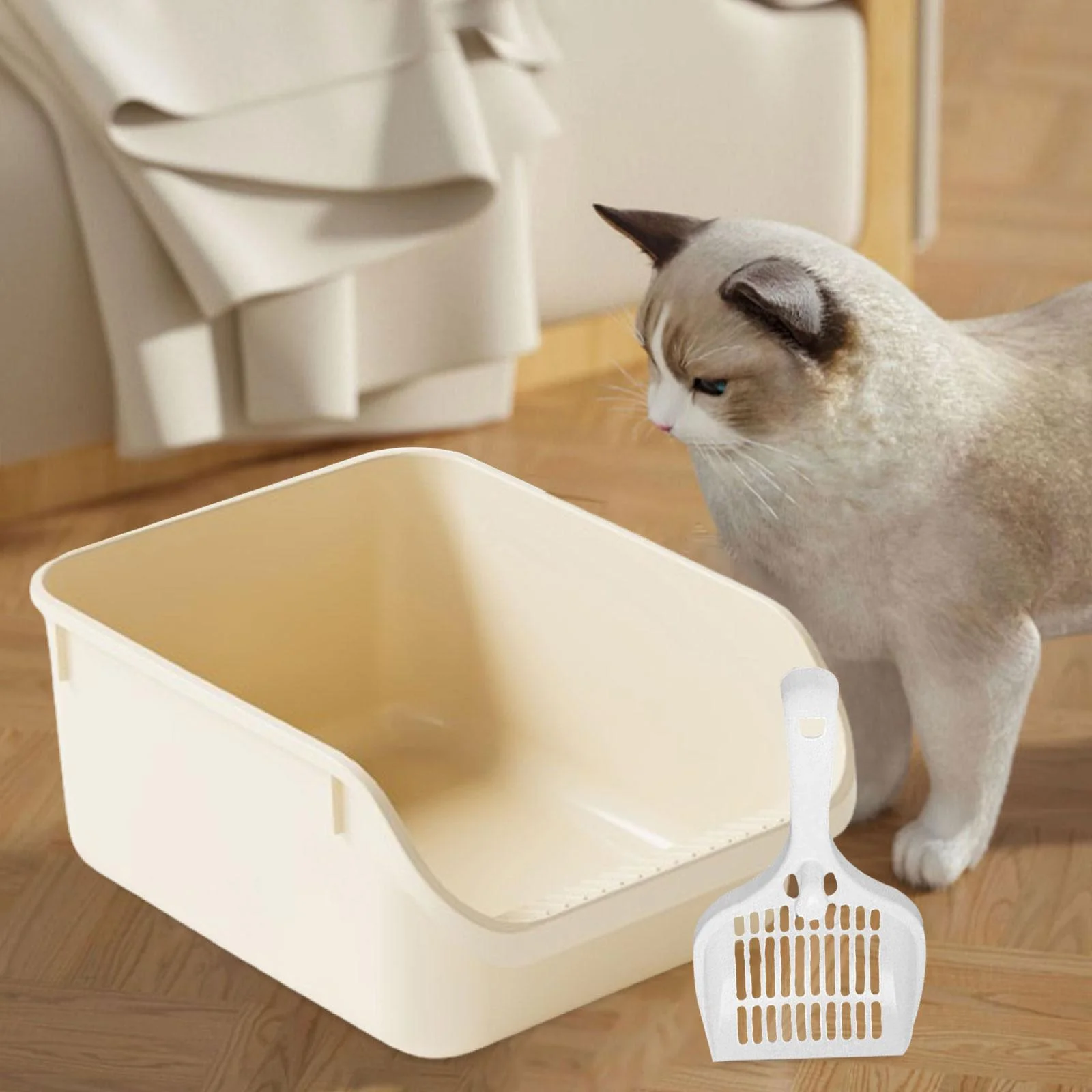 Toysmith Cat Toilet Sand Box s Litter Litter Container High Sided Easy Carry Kitty Litter Pan Cat Litter Toilet Beige