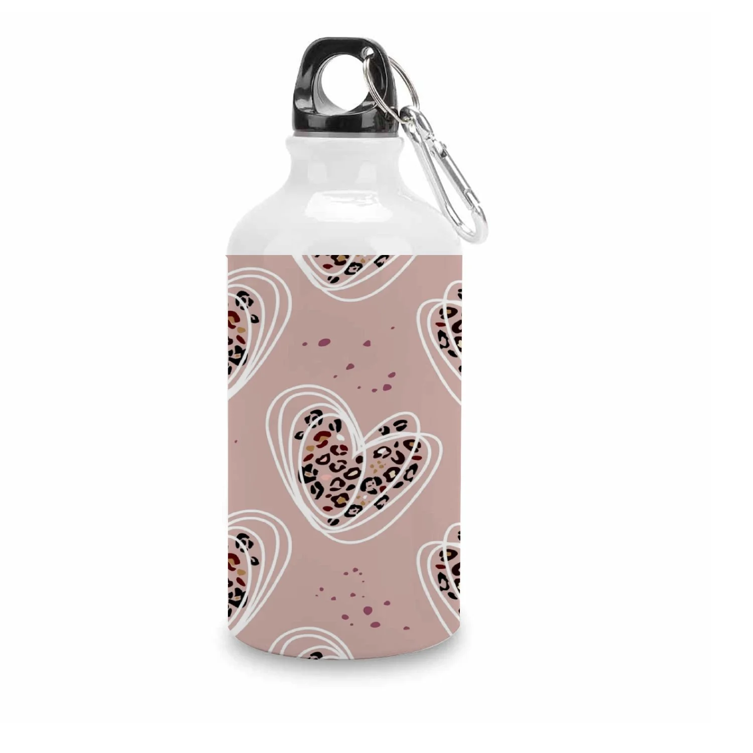 GZHJMY Sports Water Bottles, Heart Signs Pink Leopard Print Large Capacity Aluminium Portable Leakproof Lightweight Drink Bottles for Fitness and Outdoor Enthusiasts