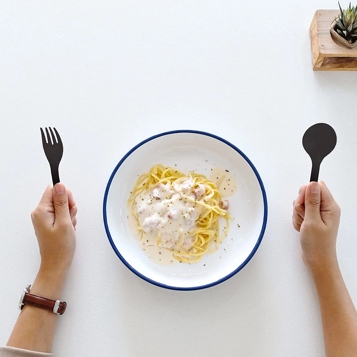 MT Products Individually Wrapped Black Plastic Cutlery Set with Napkin - Pack of 50