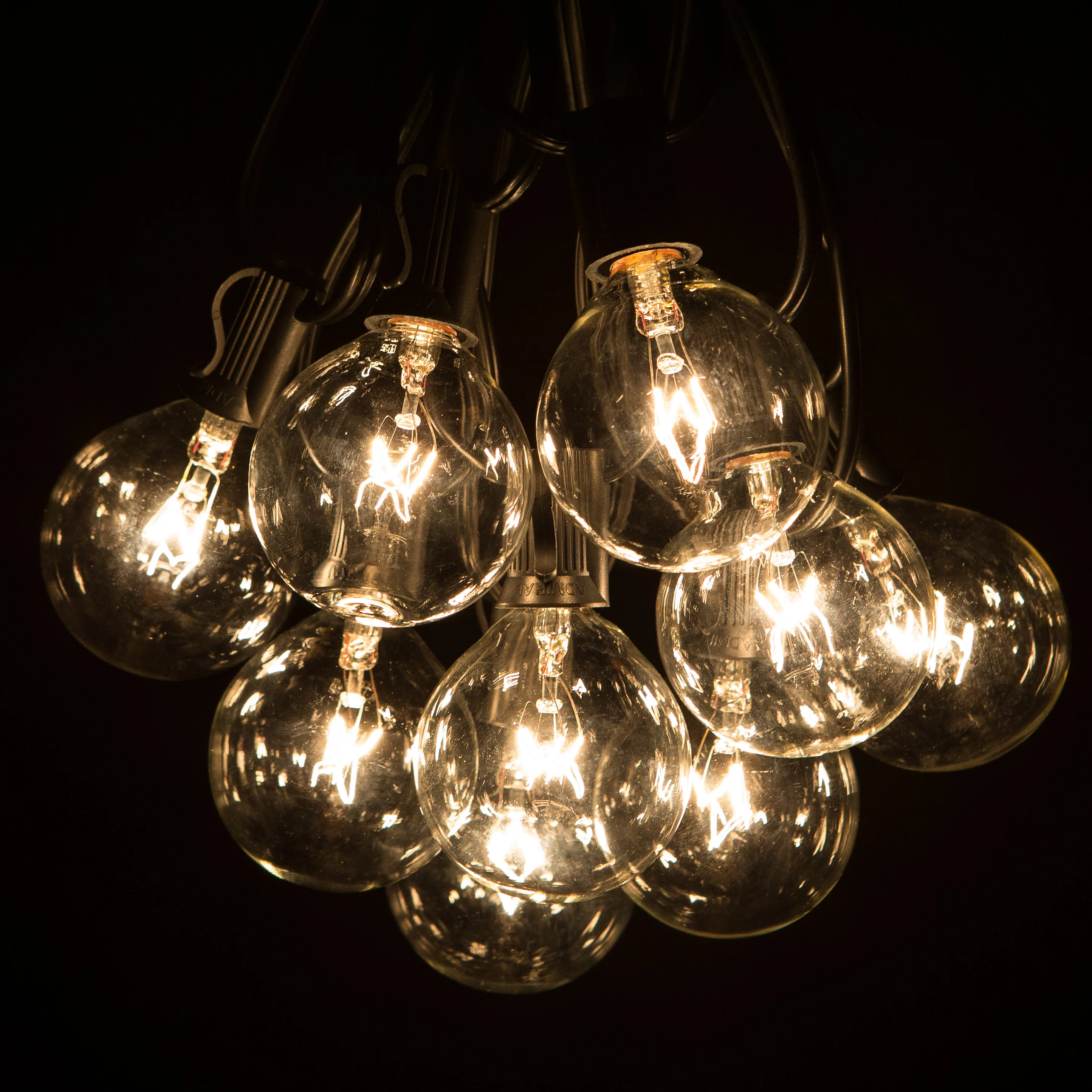 100 Foot Outdoor String Lights - G50 Clear 2 Inch Globe Bulbs (+5 Free Spares) - Black Wire for Patio Party Backyard Canopy Pergola and Vintage Cafe Lighting