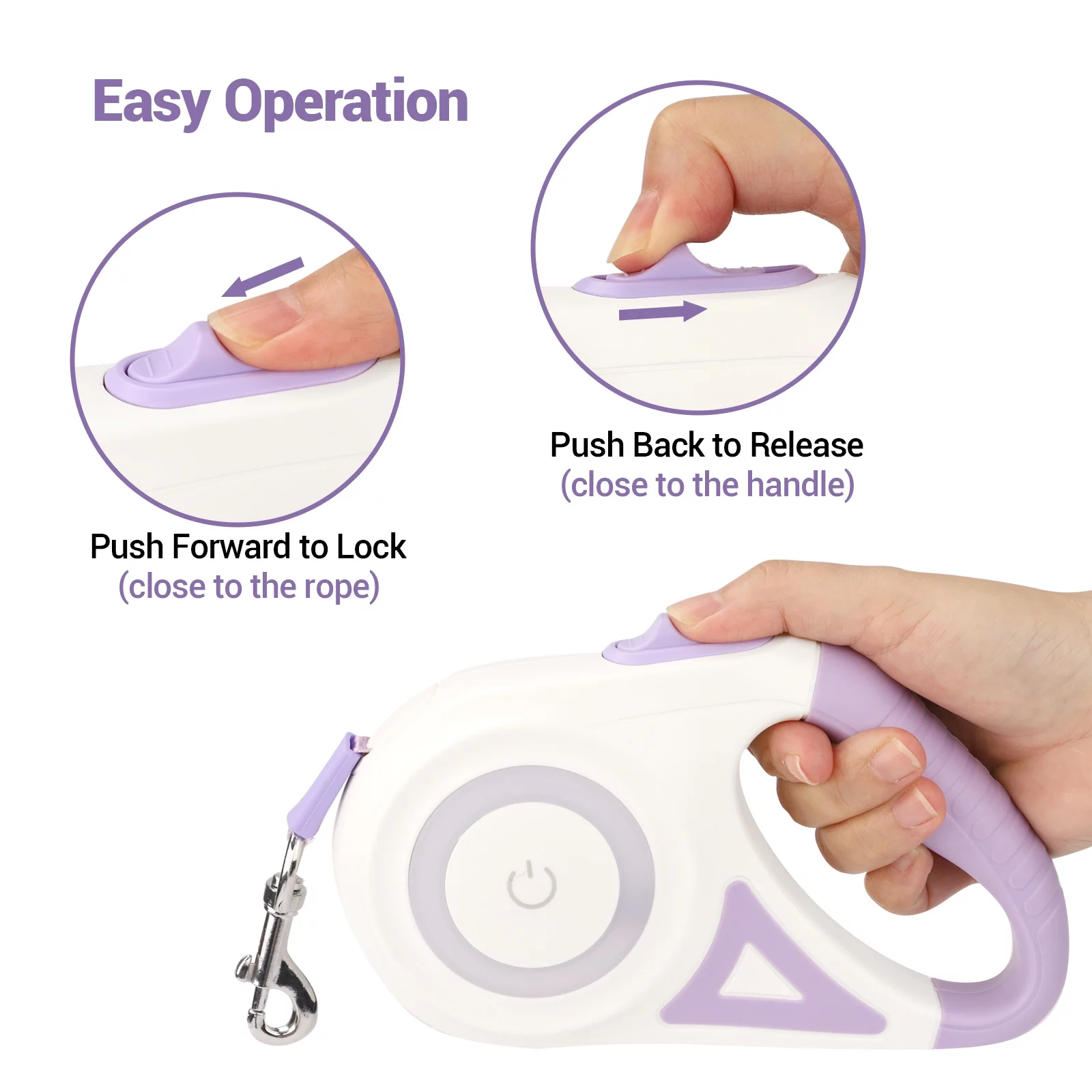 BEBANG Retractable Dog Leash, 16ft with Light, Anti-Slip Handle, One Button Brake & Lock Tangle-Free Dog Retractable Leash