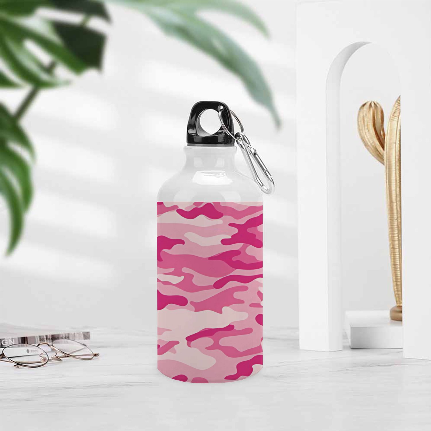 GZHJMY Sports Water Bottles, Pink Camouflage Military Pattern Large Capacity Aluminium Portable Leakproof Lightweight Drink Bottles for Fitness and Outdoor Enthusiasts