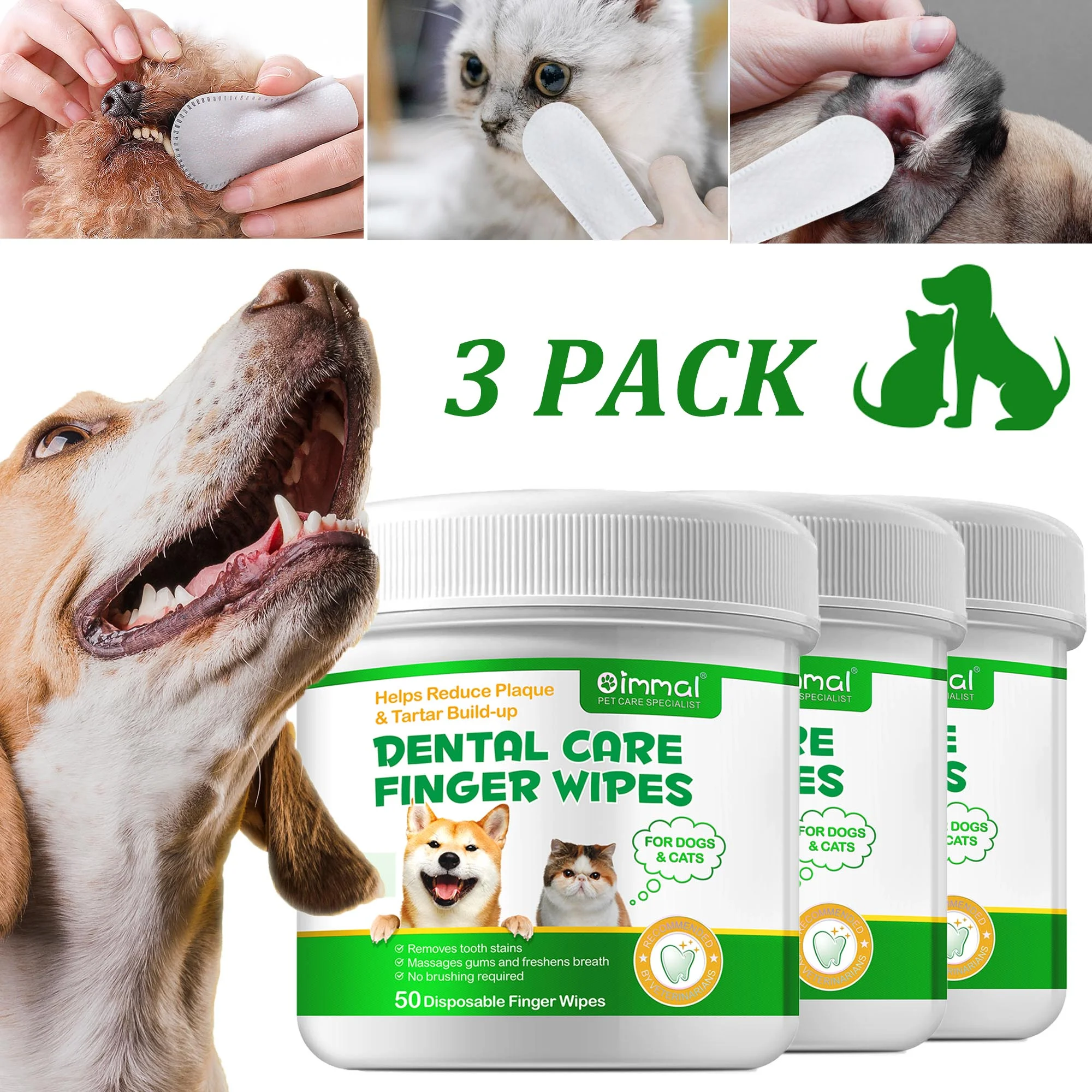 Dental Wipes for Dogs and Cats 150 Wipes,Reduce Plaque & Tartar,Removes Tooth Stains/Eye Feces/Ear Wax,Mild-Soft-Refreshing,Double Sided Use