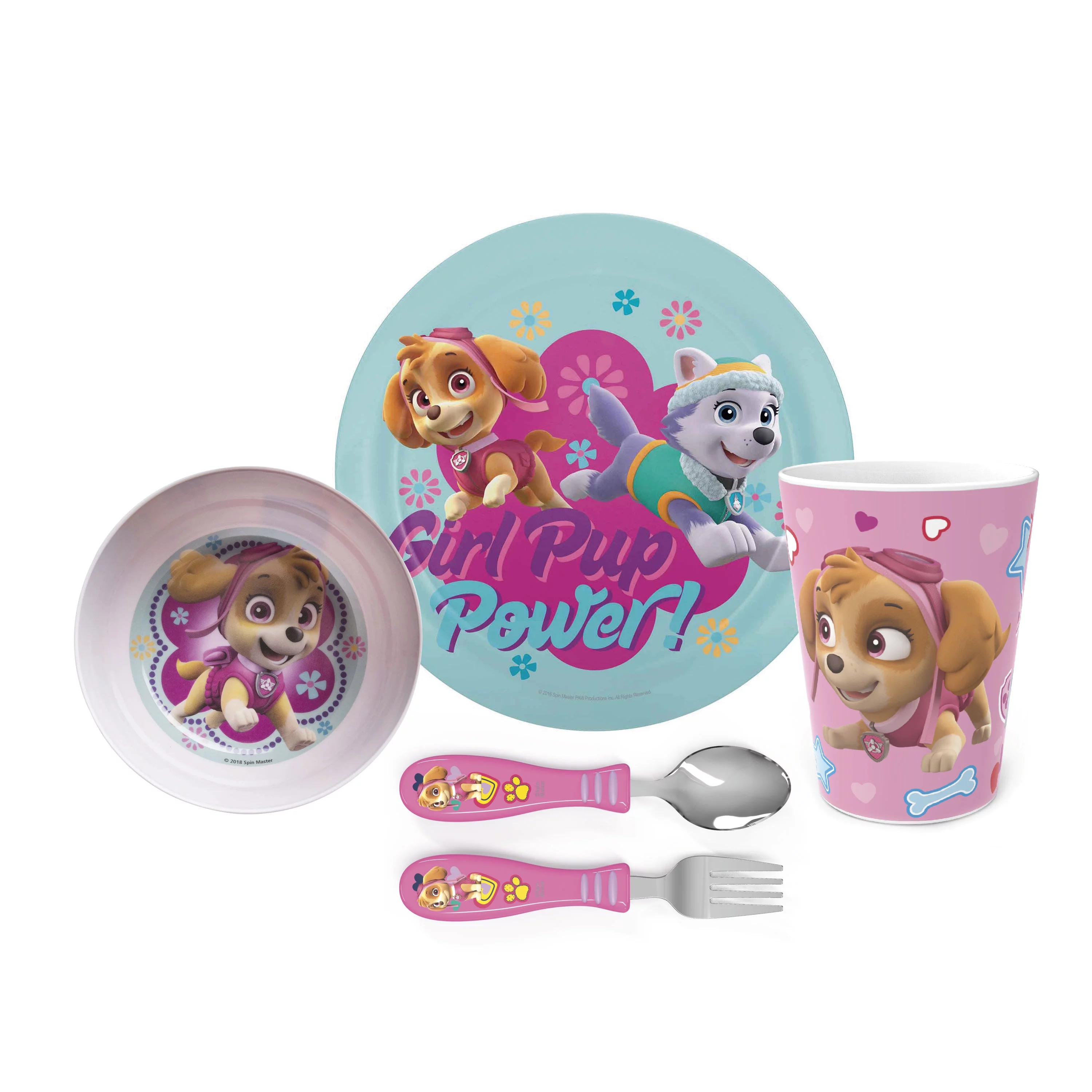 Zak Designs 5 pcs PAW Patrol Kids Dinnerware Set Melamine Plate Bowl Tumbler Flatware Perfect for Kids Skye and Everest