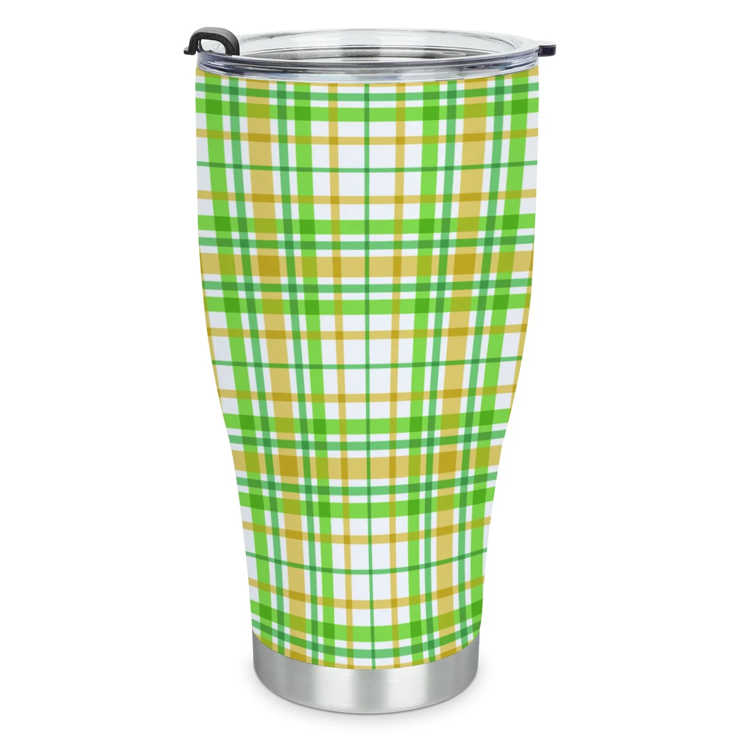 Hidove Stainless Steel Tumbler, Yellow and Green Plaid Design 30oz Leak Proof & Stainless Steel Bottle for Hot & Cold Drinks - Coffee Travel Mug, Water Metal Canteen, Thermal Cup