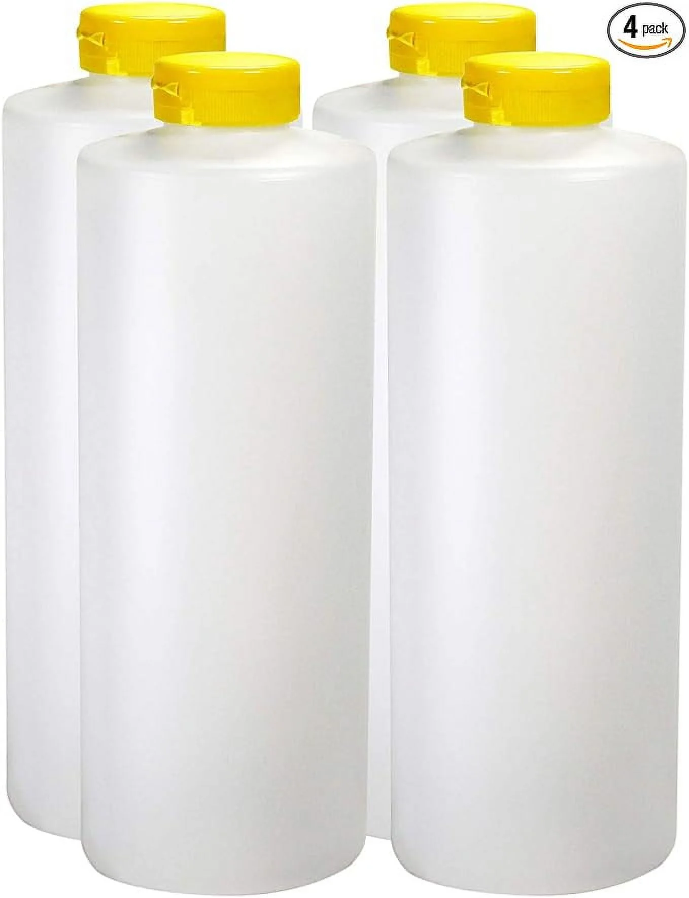 Pinnacle Mercantile Plastic Condiment Squeeze Bottles Dispensing with Yellow Flip Top Hinged Cap Large 32 oz Empty Set of 4