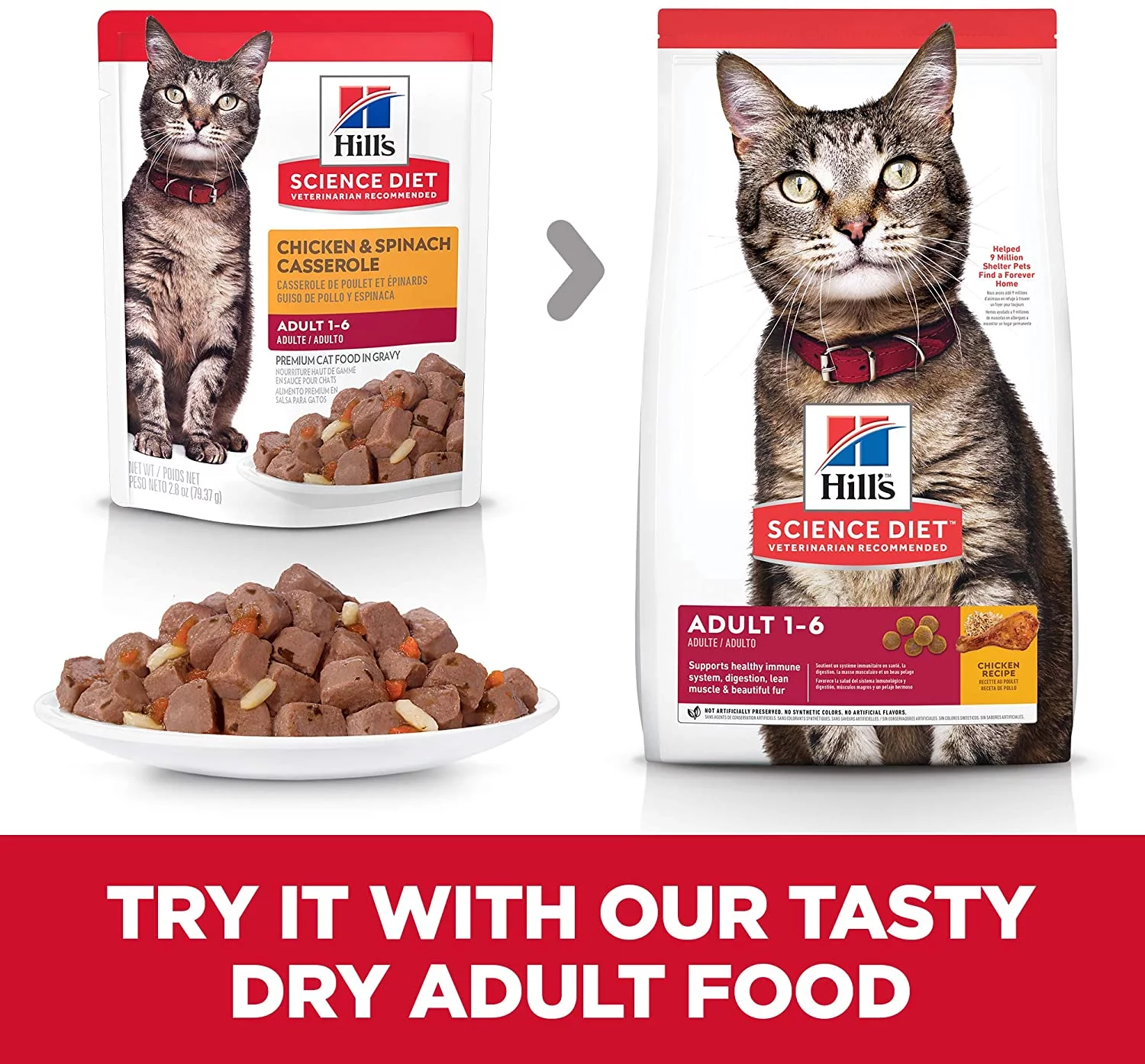 Hill's Science Diet Adult Canned Cat Food, Chicken & Spinach, 2.8 oz Pouch, 24 Pack