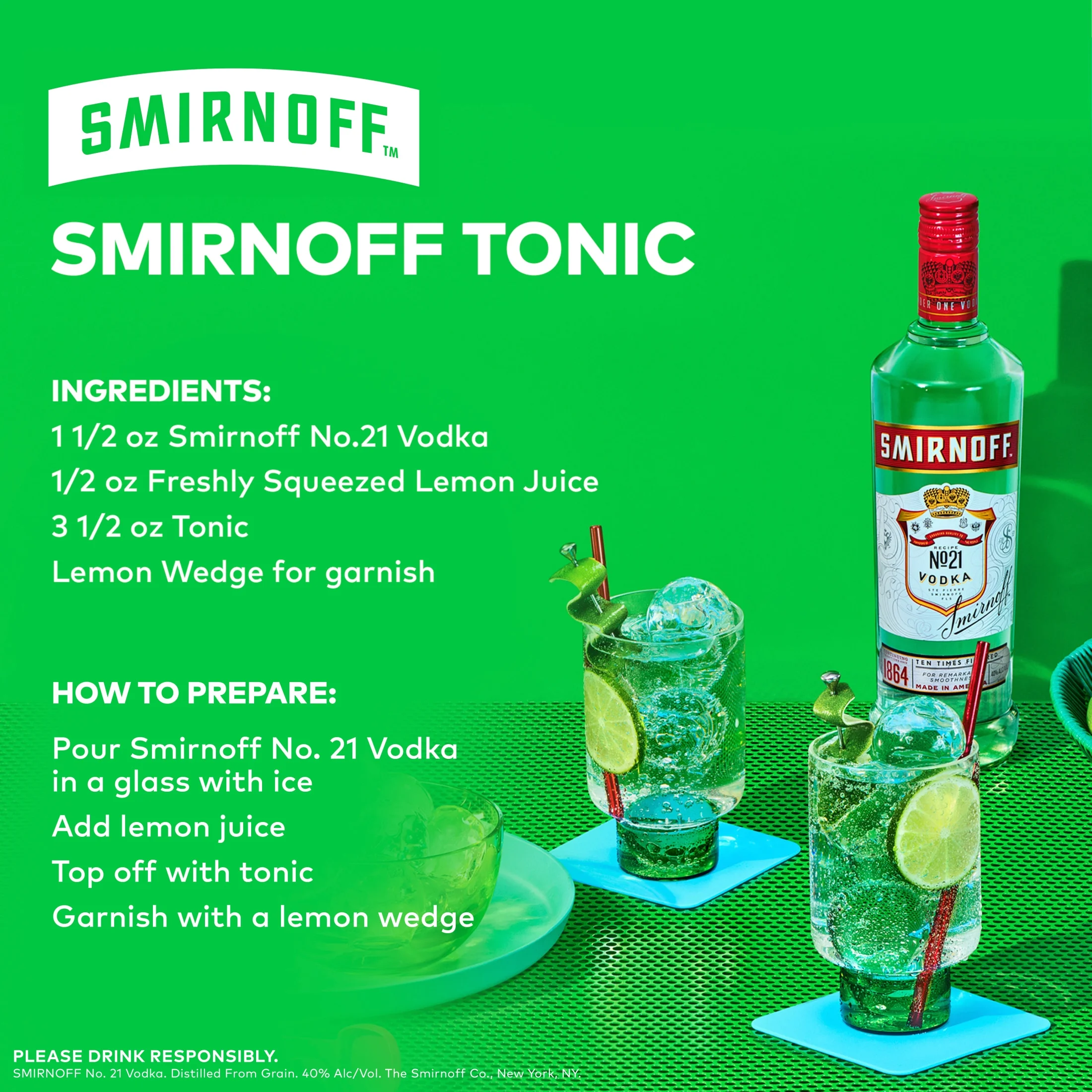 Smirnoff No. 21 80 Proof Vodka, 1.75 L Glass Bottle, 40% ABV