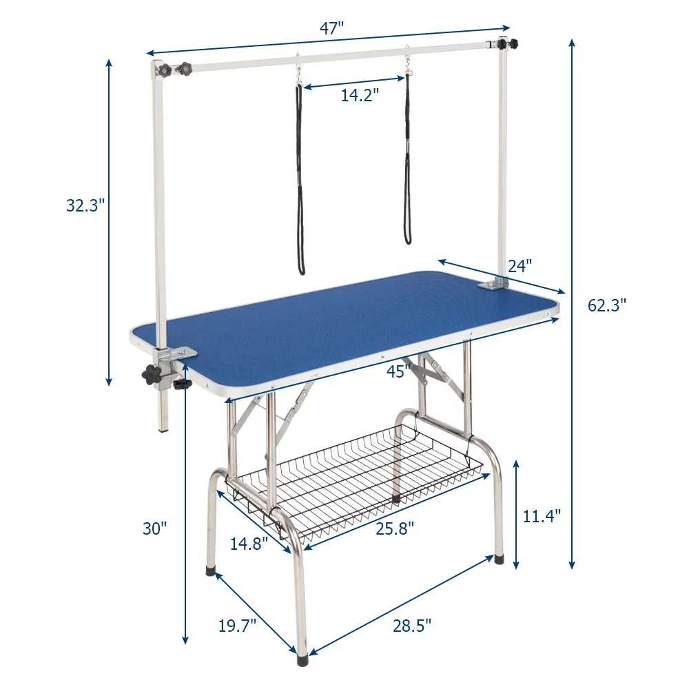 VINGLI Dog Grooming Table, Trimming Table Drying Table with Arm Noose & Mesh Tray for Dog Cat (45in)