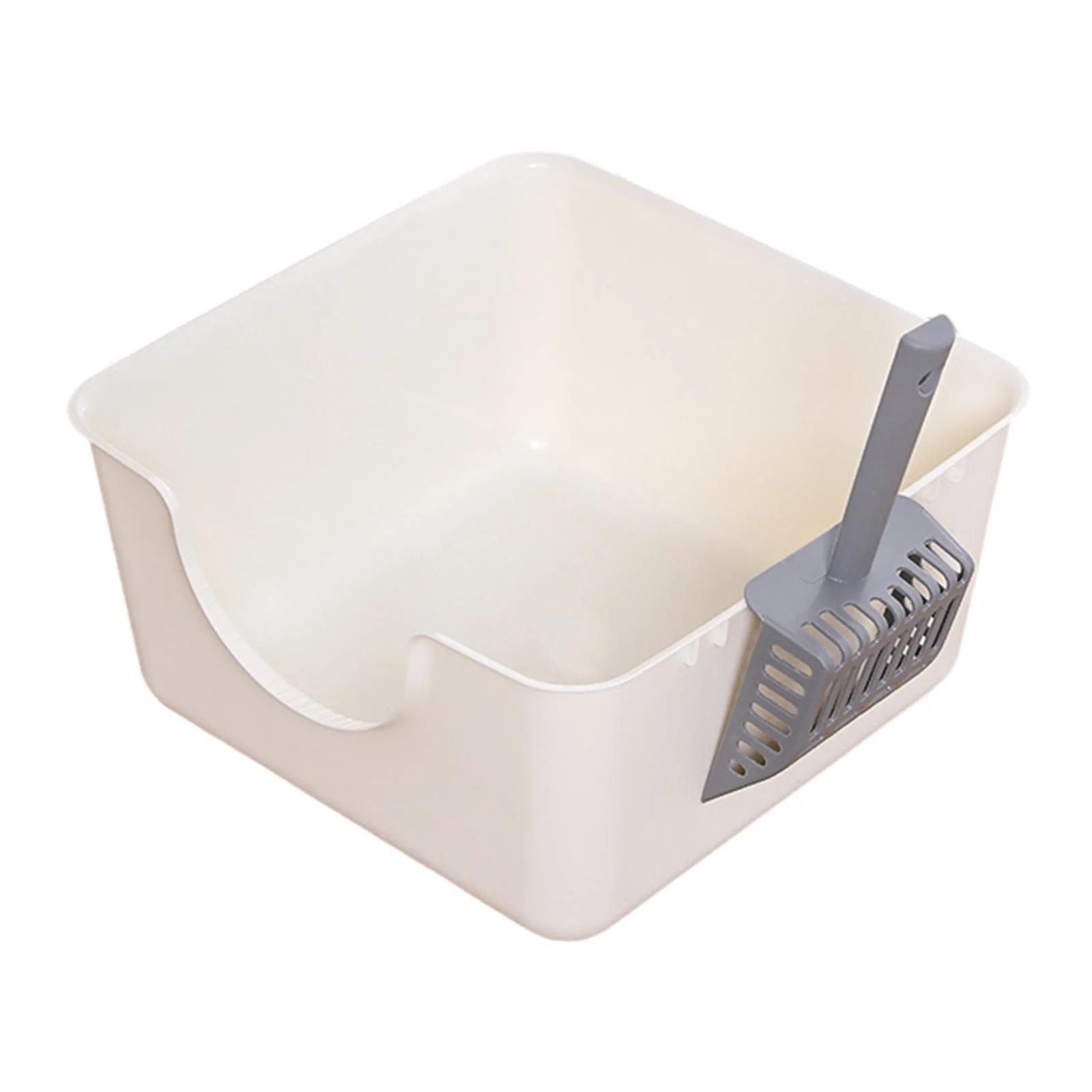 Gazechimp Open Litter Box Kitty Litter Pan Durable Easy to Cleaning U Shape Lowered Front white