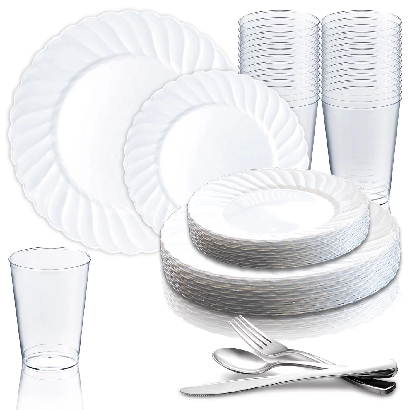 Smarty White Classic Flair Disposable Plastic Wedding Value Set (36 Guests)