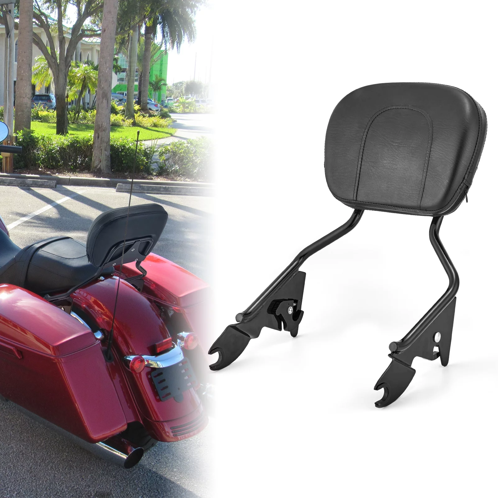 WEISEN - Detachable Passenger Pad Backrest Sissy Bar for Harley Touring Road King Glide FLTR 2009-2022