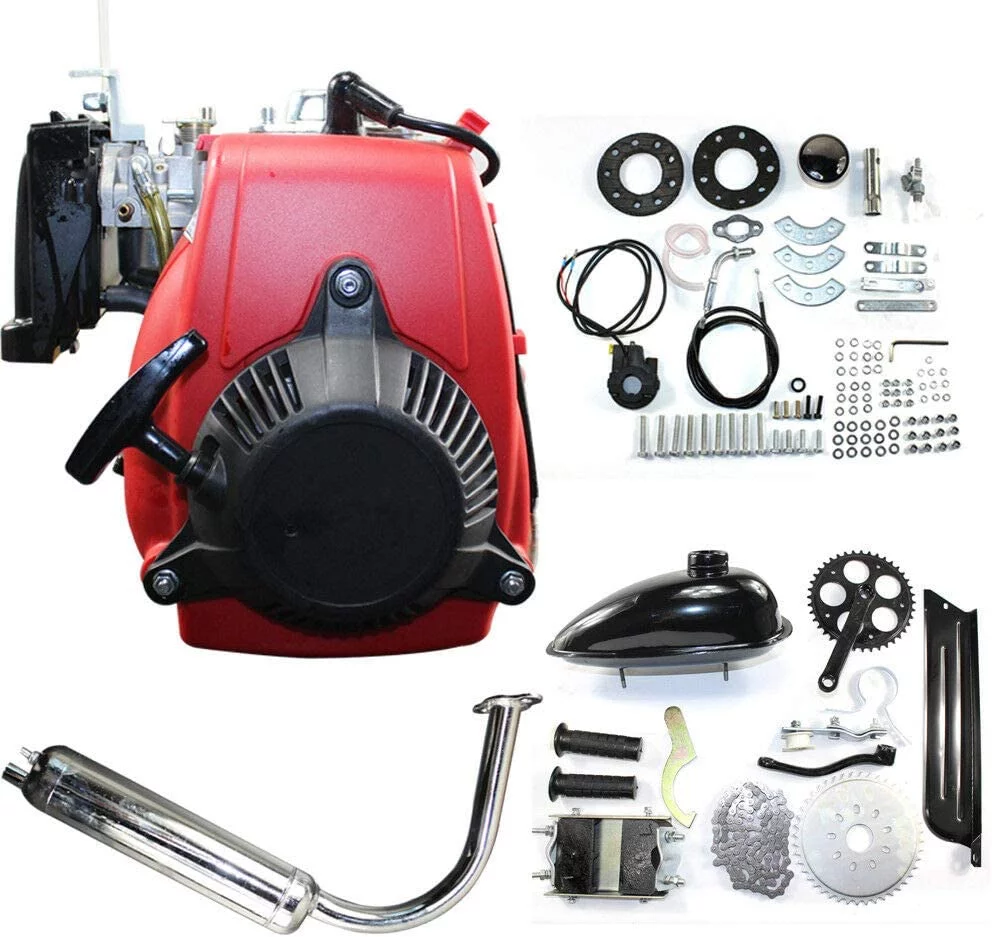 Fichiouy 49cc 4 stroke Gas Petrol Motorized Bicycle Engine Motor Kit with Double Chain Drive