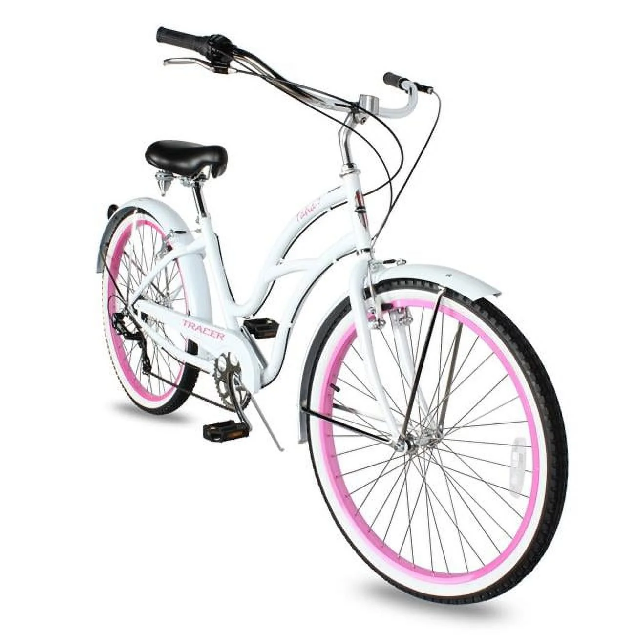 Tracer Taha 26 Inch 7 Speed Beach Cruiser Bikes with Fenders for Women - White