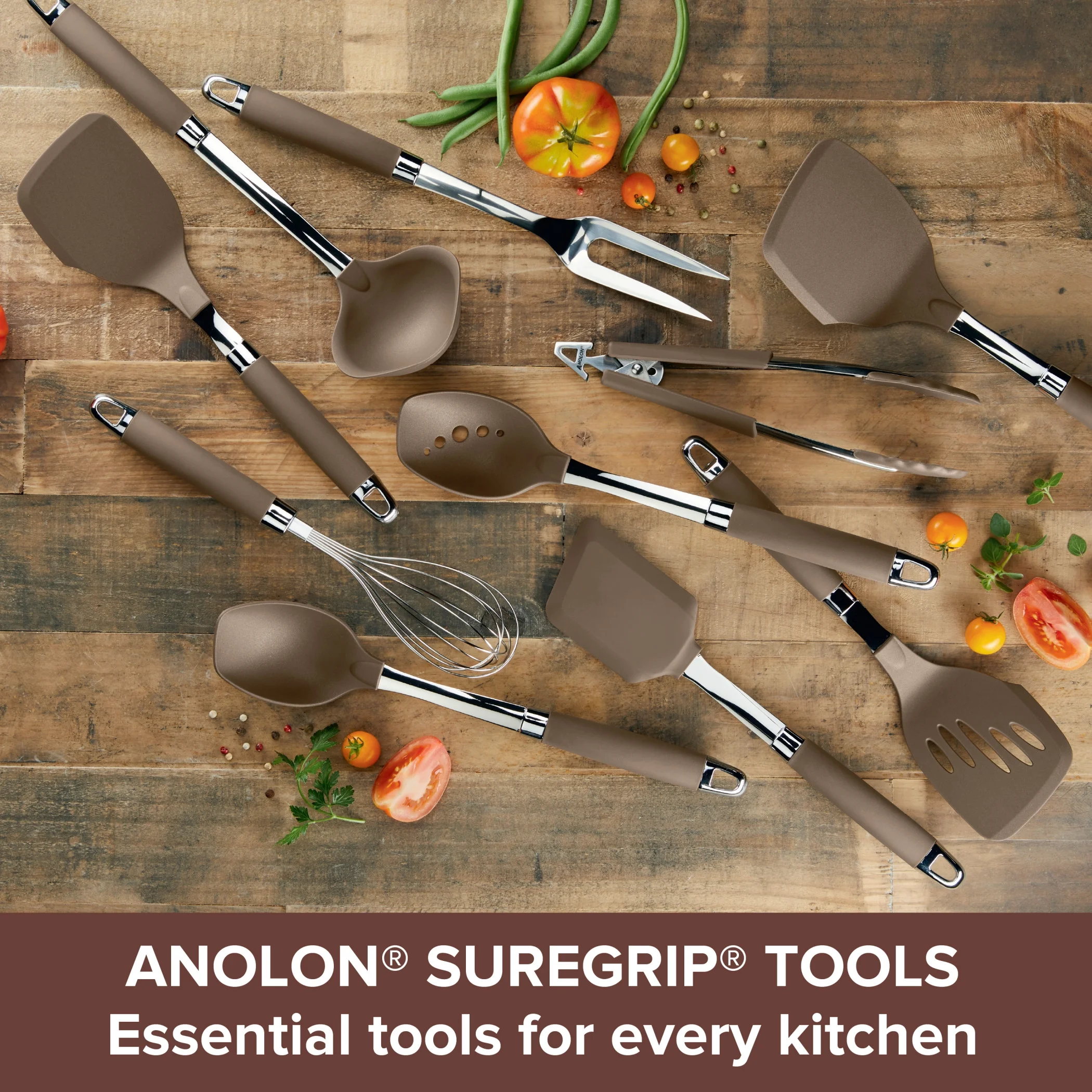 Anolon Tools and Gadgets Pasta Utensil Set, 3 Piece, Bronze