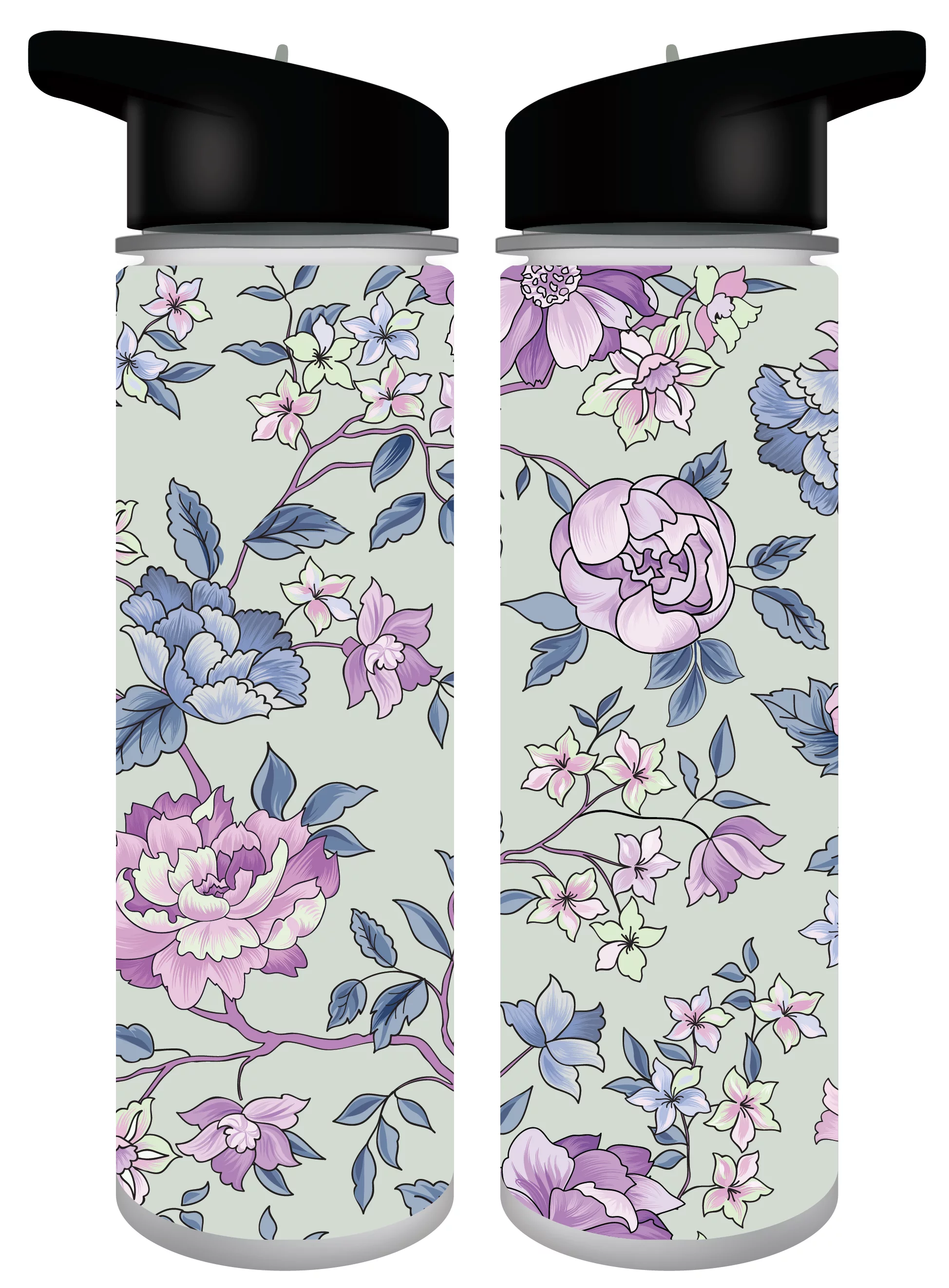 Floral Print Pink Flowers 24 Oz. Single Wall BPA-Free Plastic Water Bottle